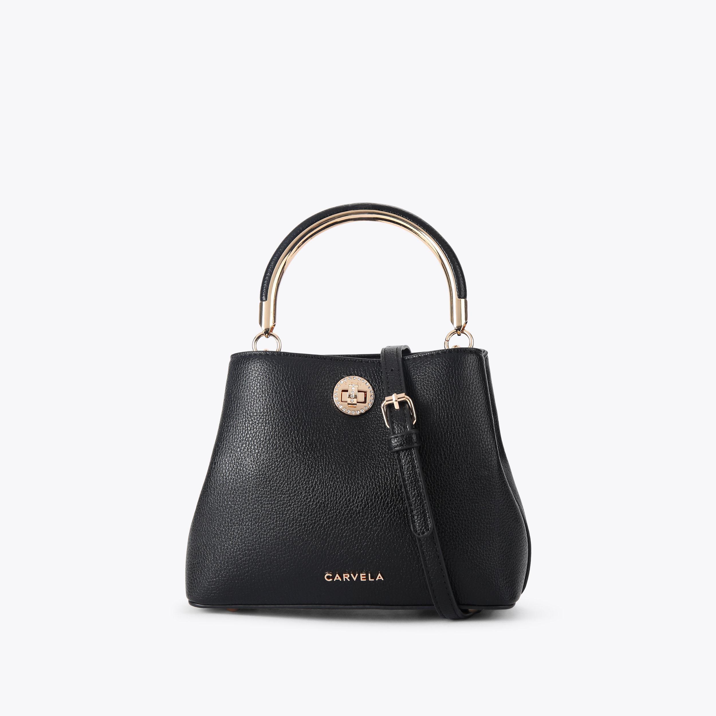 JACKPOT TOP HANDLE Black Grained Handle Bag by CARVELA
