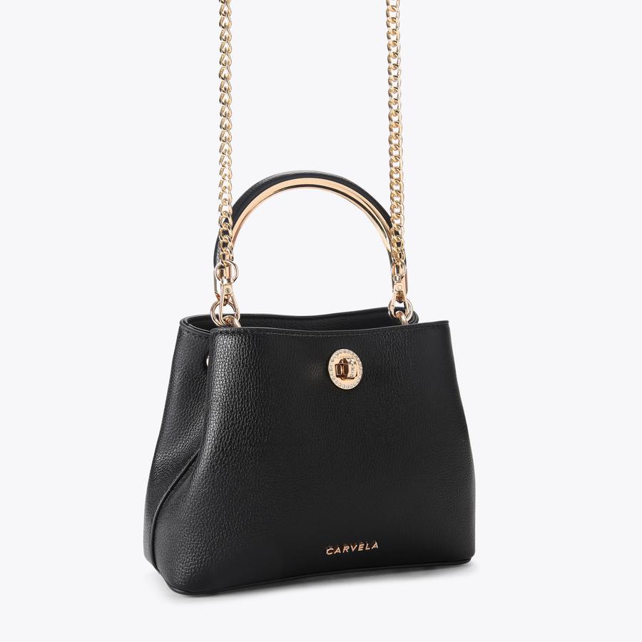 JACKPOT TOP HANDLE Black Grained Handle Bag by CARVELA