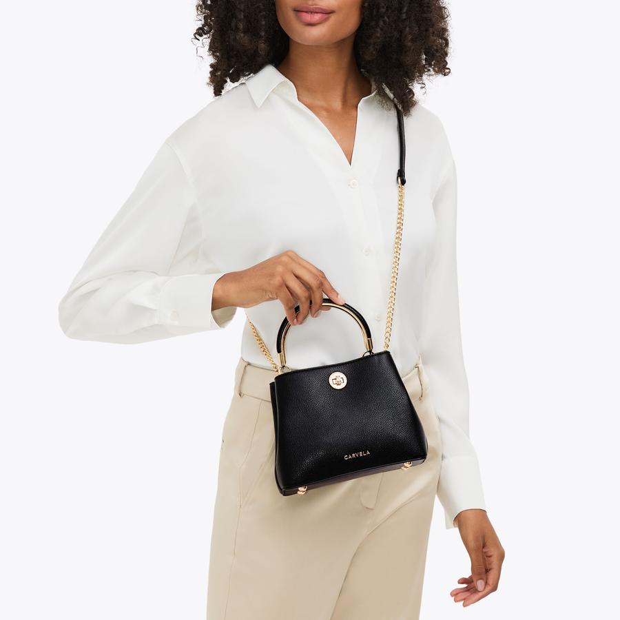 JACKPOT TOP HANDLE Black Grained Handle Bag by CARVELA