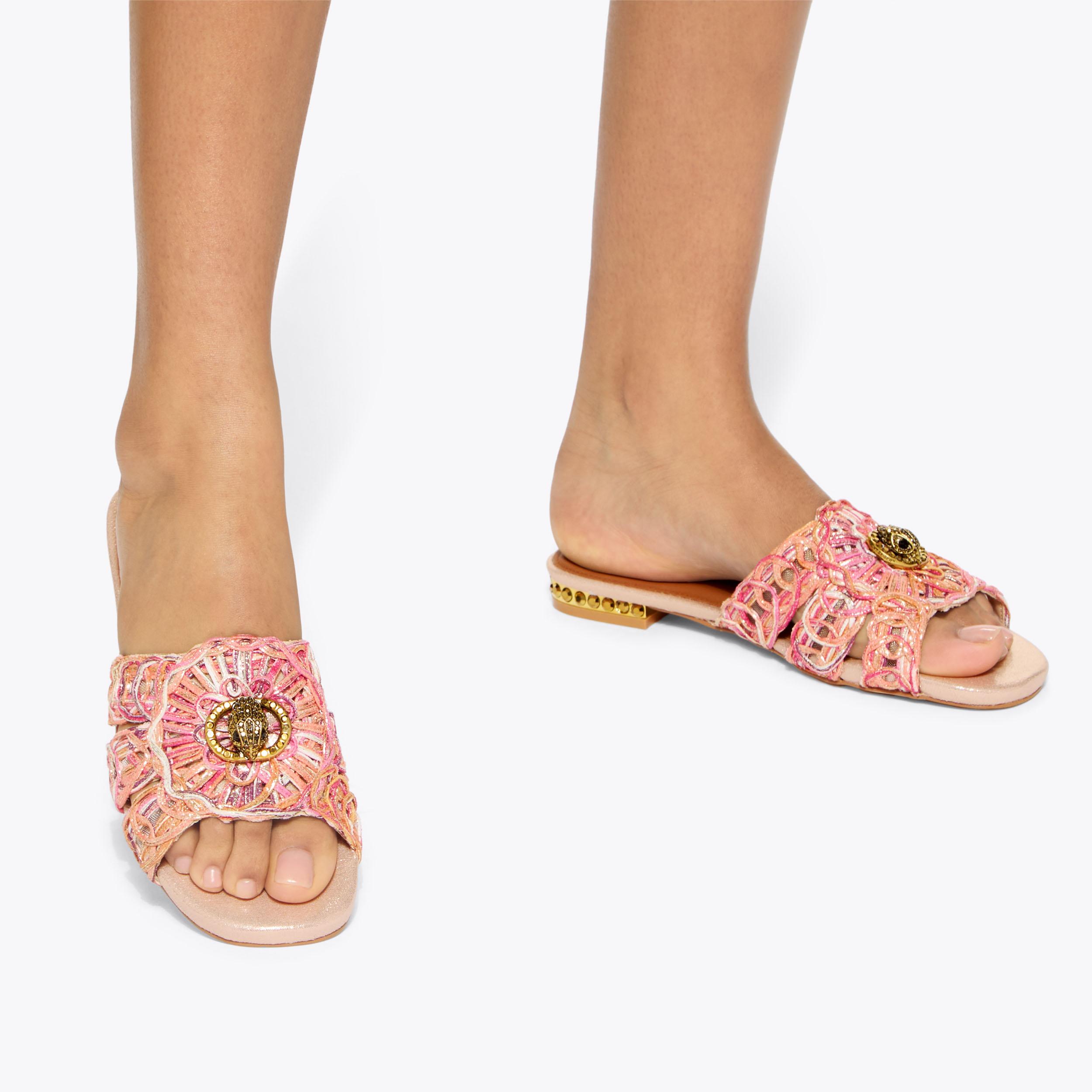 CHELSEA WOVEN FLAT SDL Pink Fabric Sandal by Kurt Geiger London