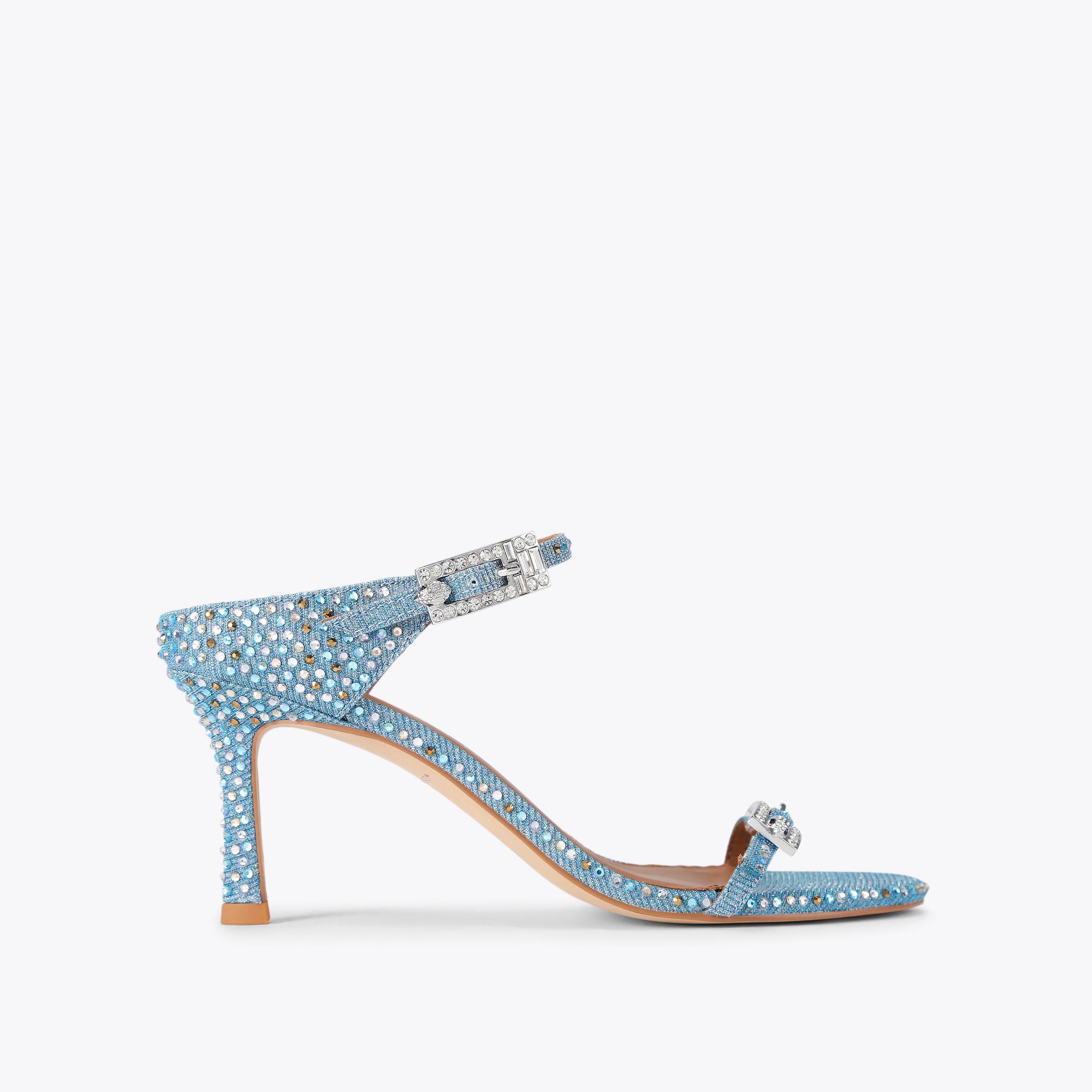 STRASS DOUBLE BUCKLE SDL Pale Blue Crystal Sandal by Kurt Geiger London
