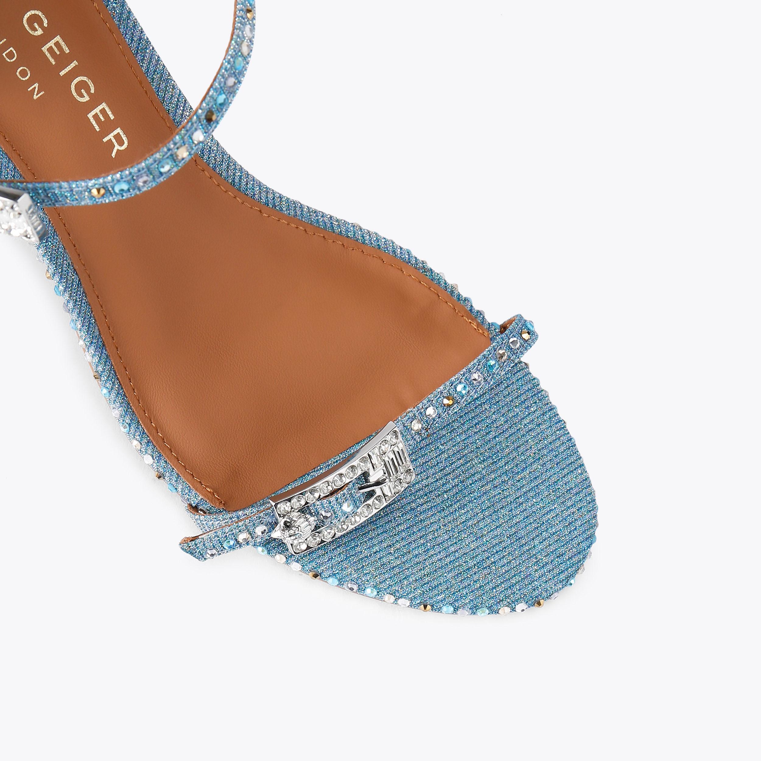 STRASS DOUBLE BUCKLE SDL Pale Blue Crystal Sandal by Kurt Geiger London