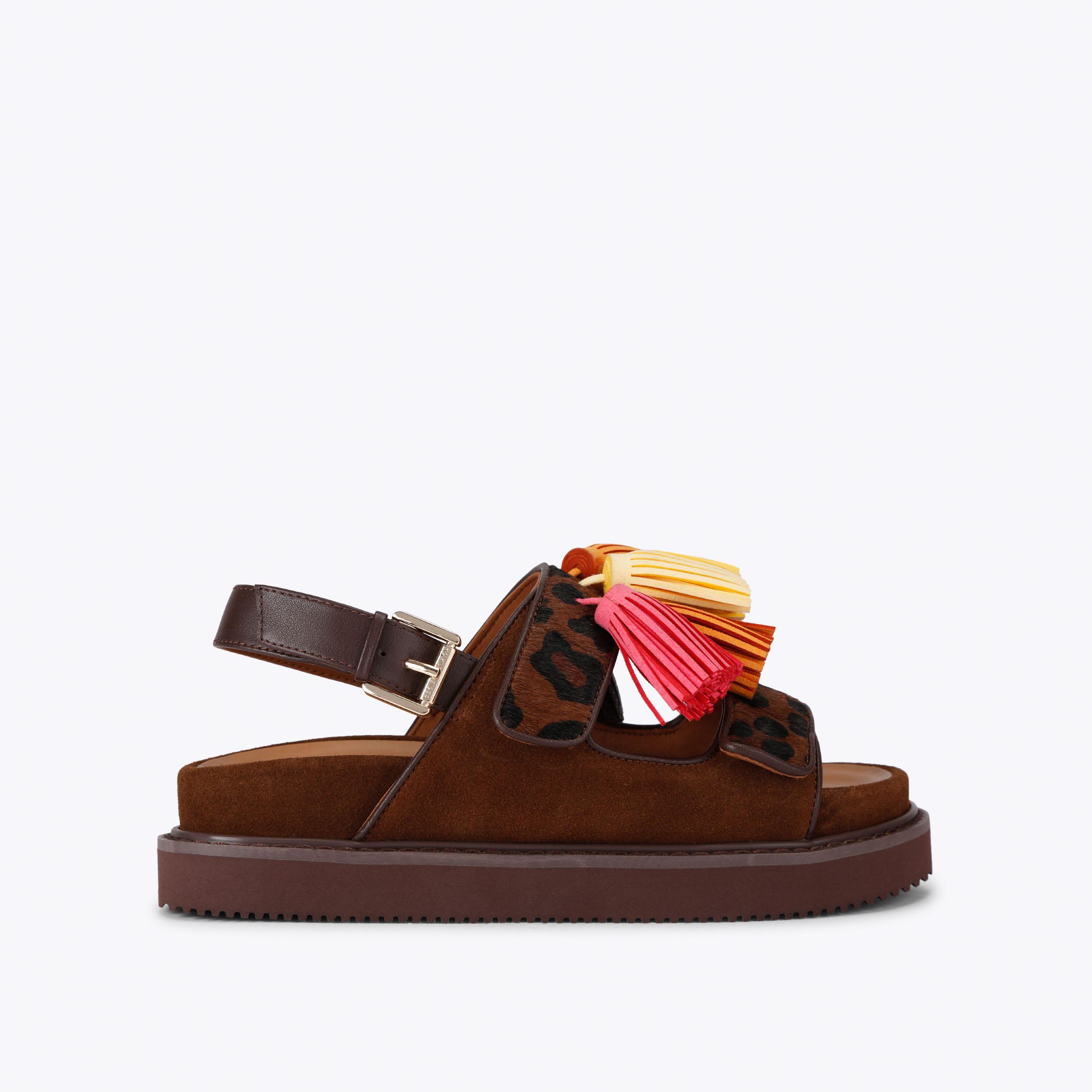 RITA XL Brown Leather Leopard Sandals by KG Kurt Geiger