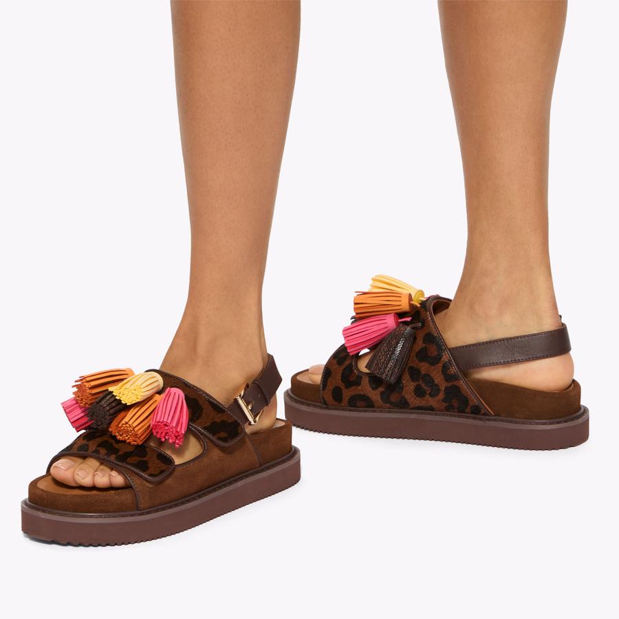 RITA XL Brown Leather Leopard Sandals by KG Kurt Geiger