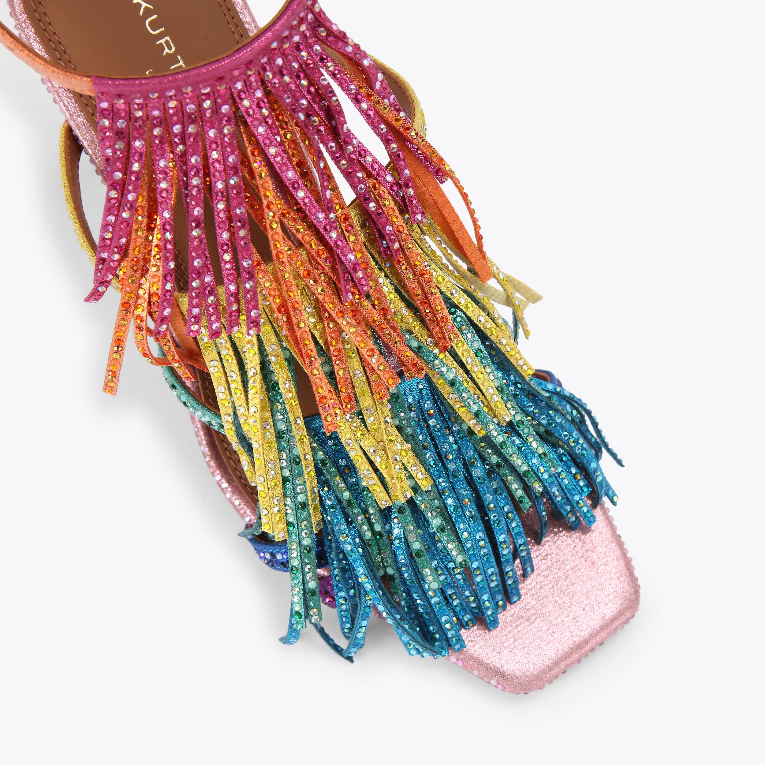 FRINGE SANDAL 90 Multi Other Fabric Tassel Heel by Kurt Geiger London