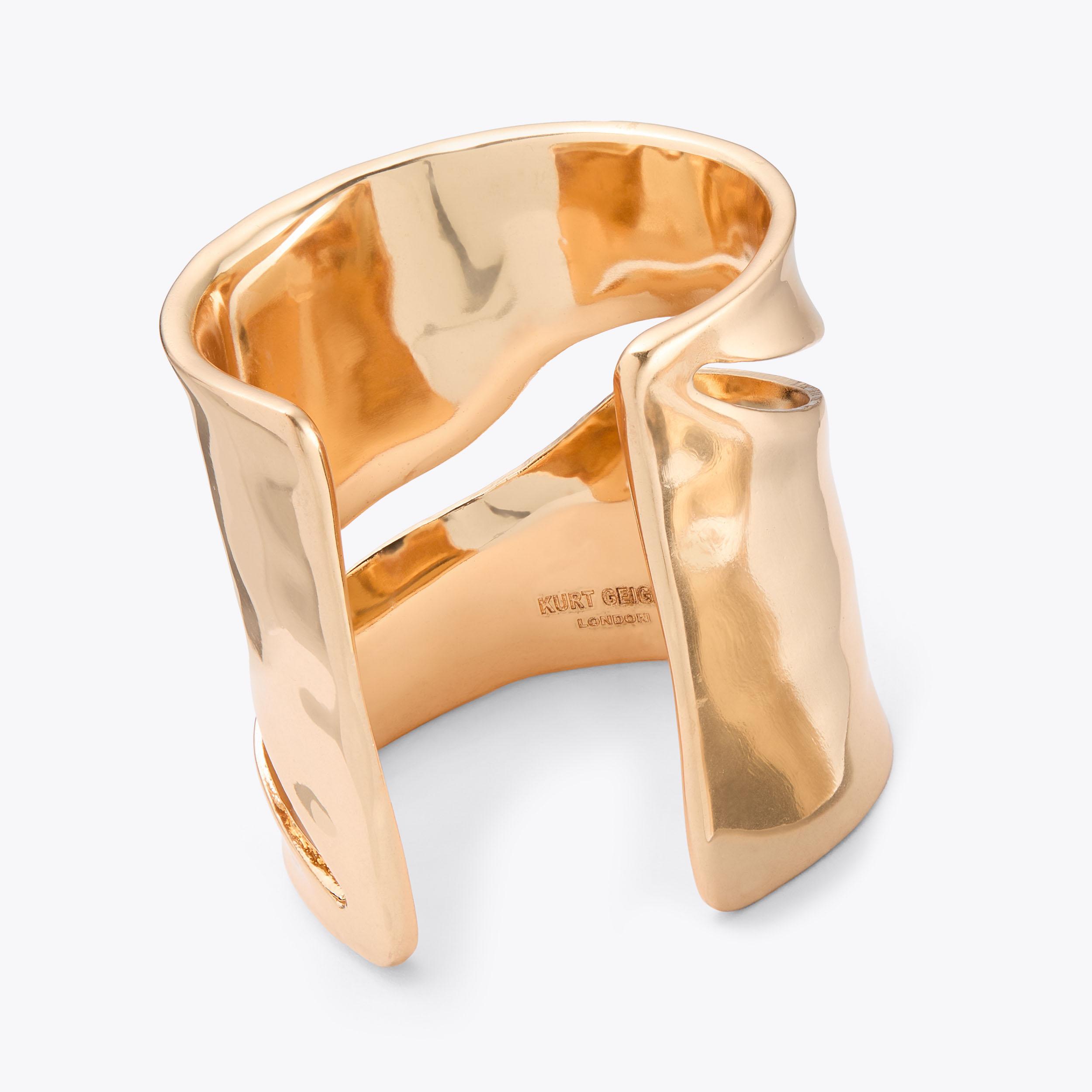 XL MIXED GEM METAL CUFF Gold Structured Cuff Bracelet by Kurt Geiger London