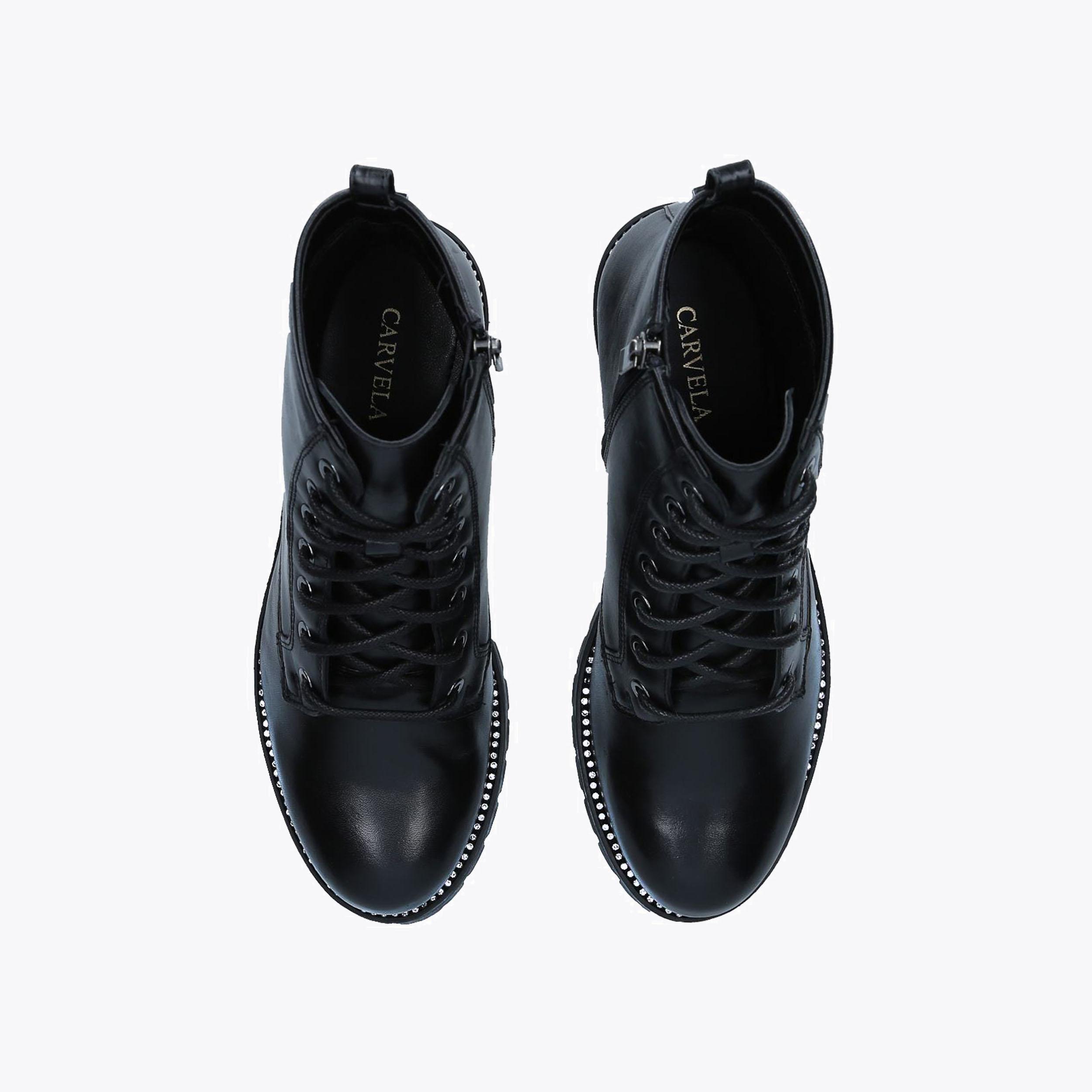 TREATY LACE UP Black Leather Lace Up Boots by CARVELA