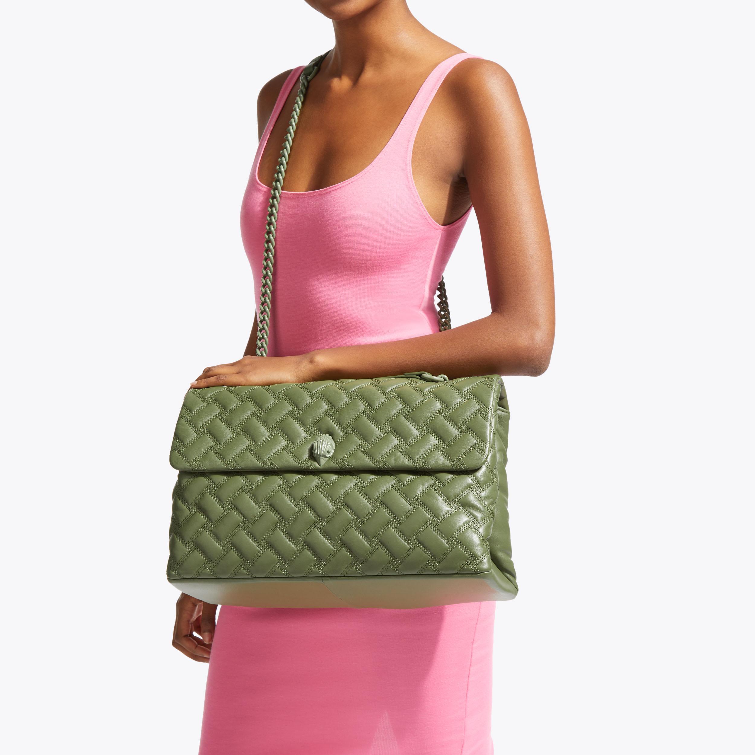 XXL KENSINGTON DRENCH Khaki Leather Shoulder Bag by KURT GEIGER LONDON