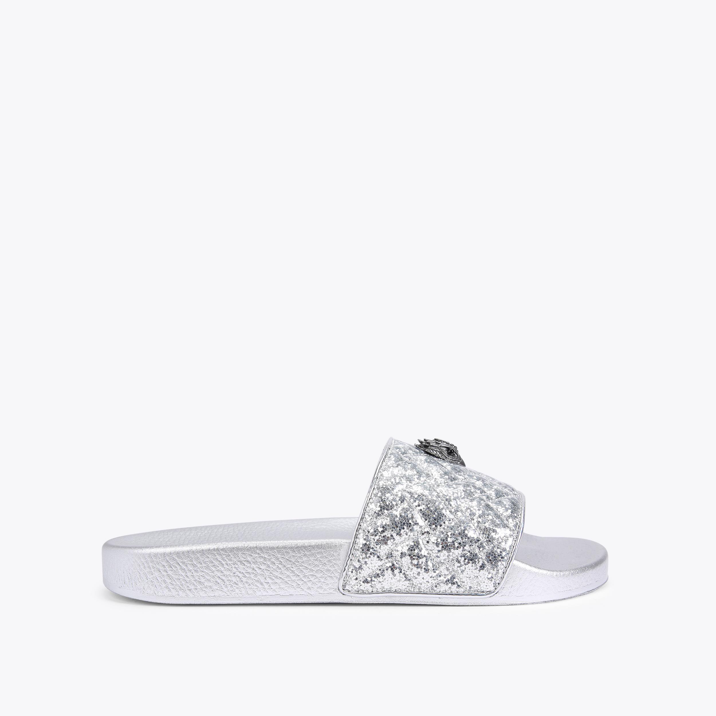 MEENA EAGLE Silver Glitter Sliders by Kurt Geiger London