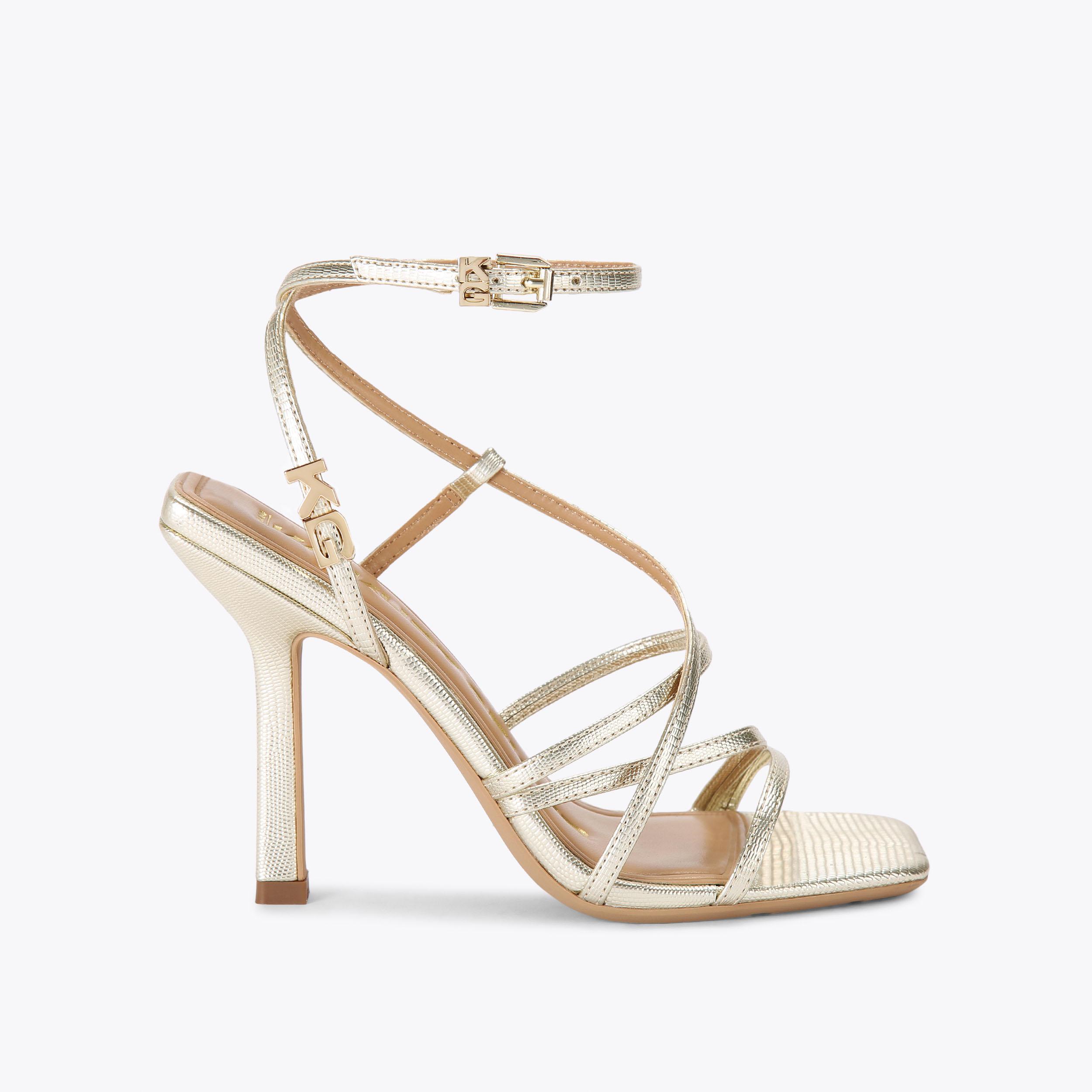 ALEXA Gold Vegan Textured Stiletto Heel Strappy Sandals by KG KURT GEIGER