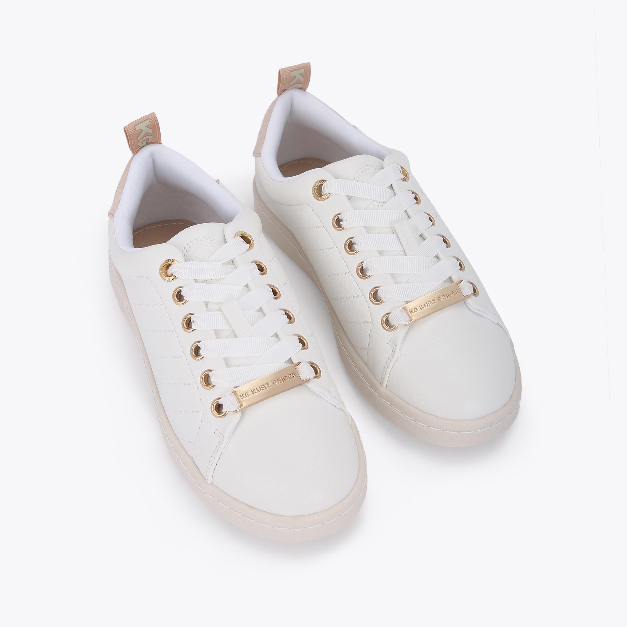 LIZA QUILT White Vegan Quilted Lace Up Sneakers by KG KURT GEIGER