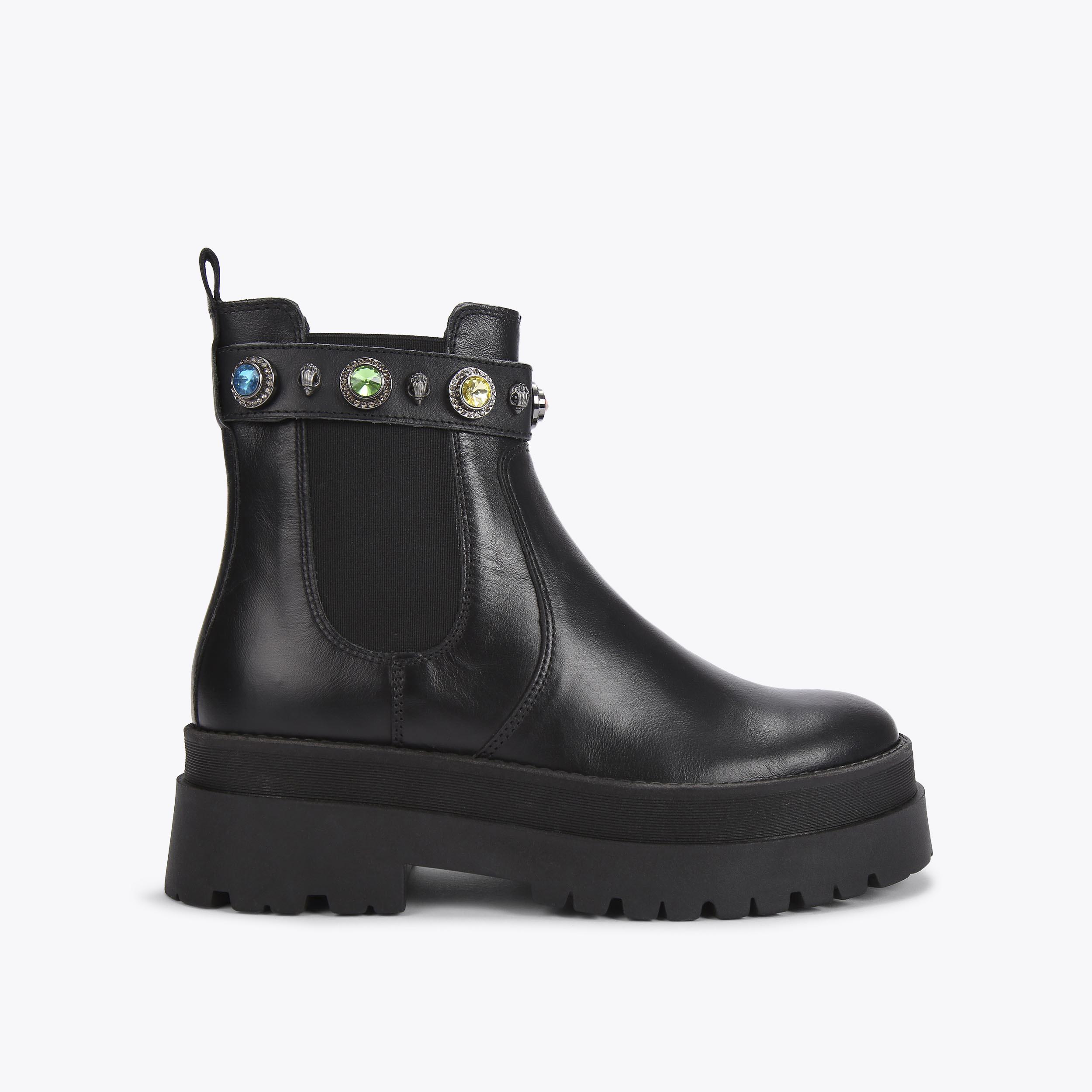 SAWYER CHELSEA Black Leather Rainbow Crystal Chunky Boots by KURT GEIGER LONDON