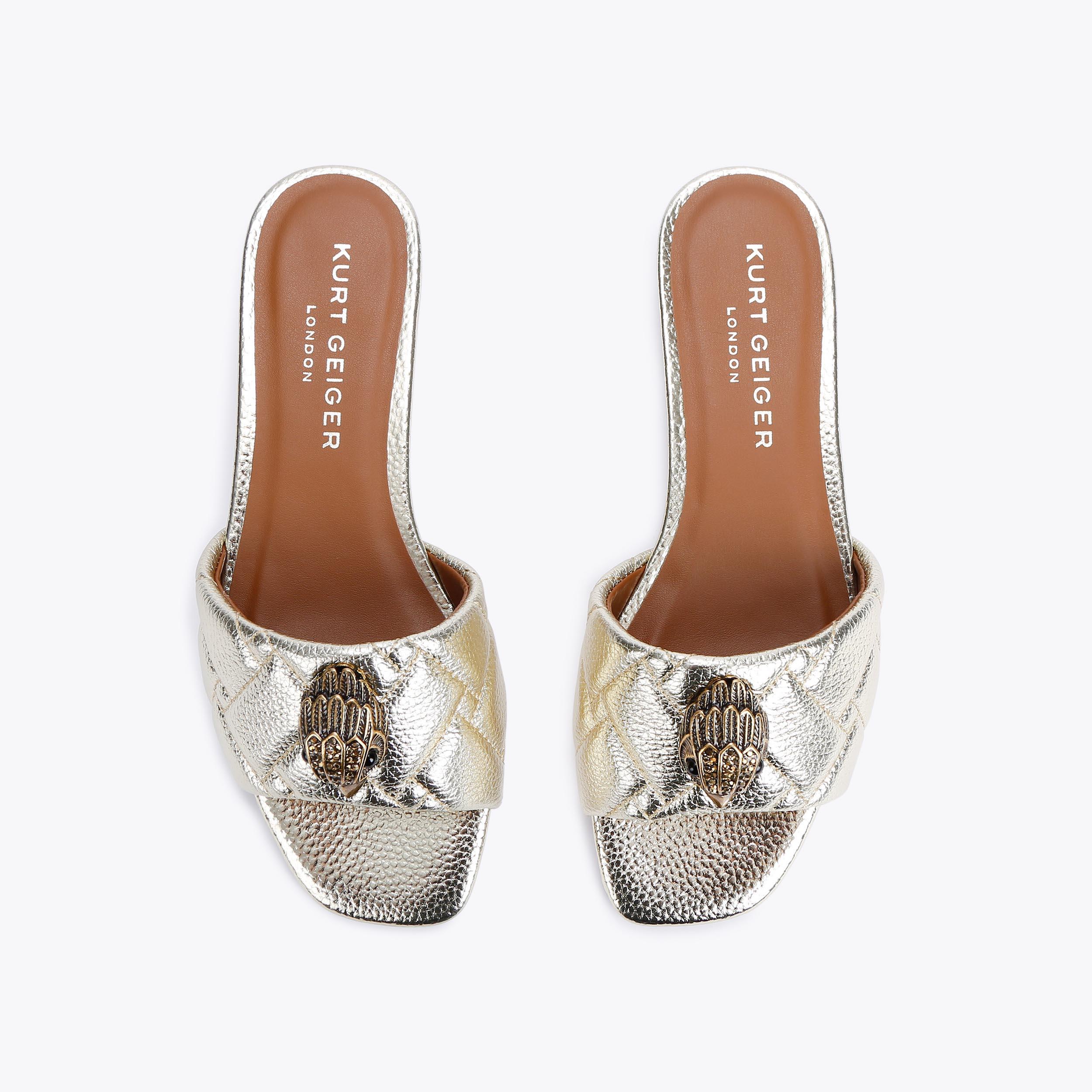KENSINGTON FLAT SANDAL Gold Textured Leather Slip On Sandals