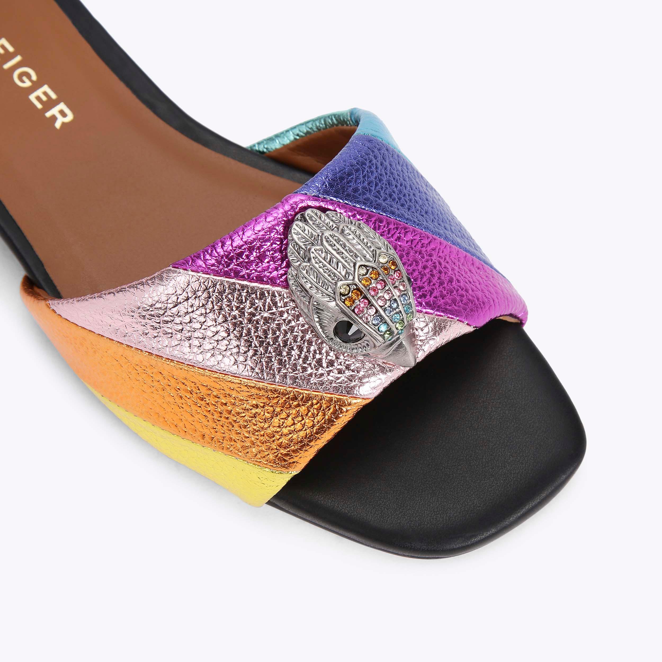 KENSINGTON FLAT SANDAL Metallic Rainbow Stripe Flat Sandals by KURT GEIGER  LONDON