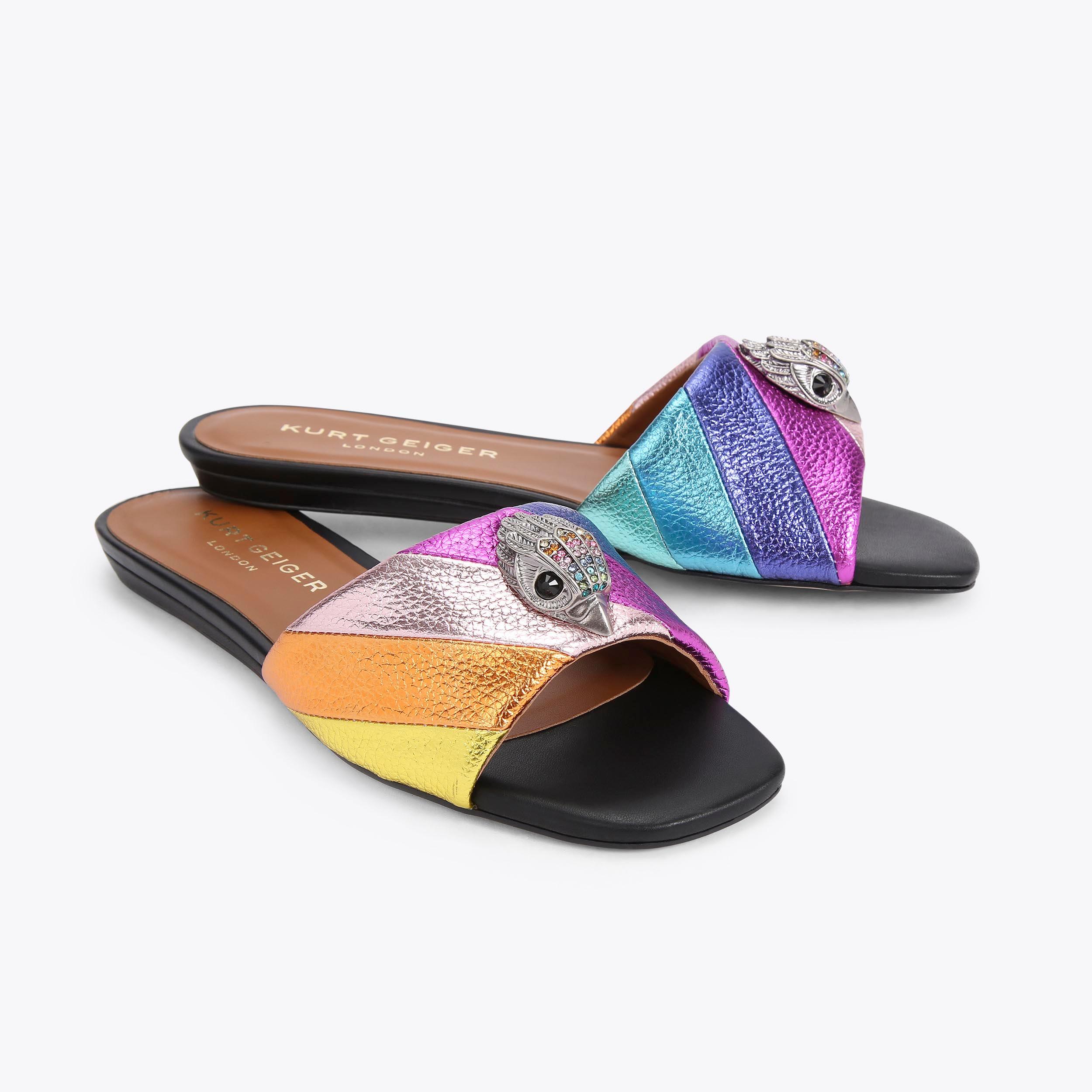 KENSINGTON FLAT SANDAL Metallic Rainbow Stripe Flat Sandals by