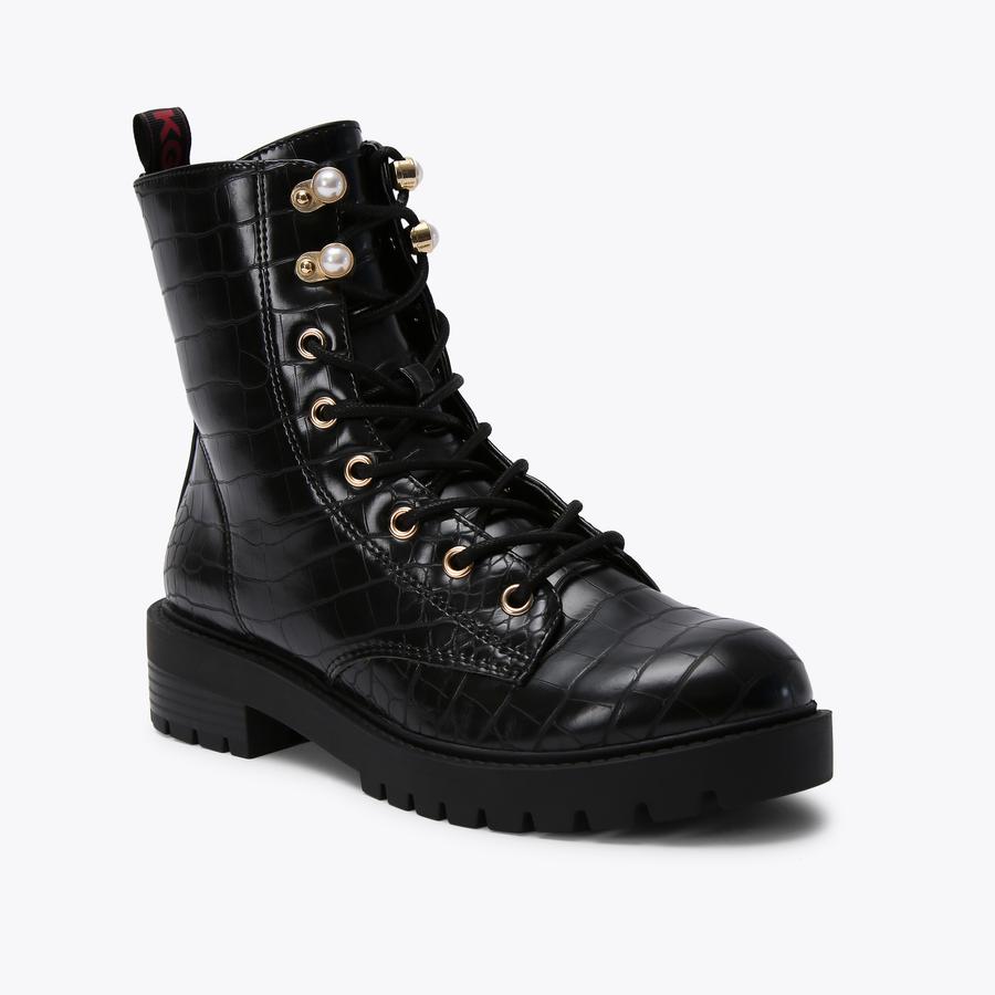 TILLY3 Black Croc Lace Up Boots by KG KURT GEIGER