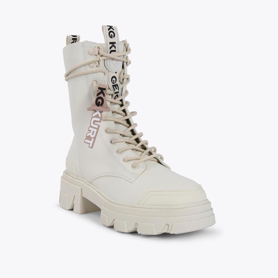 TREKKER LACE UP White Lace Up Chunky Boots by KG KURT GEIGER