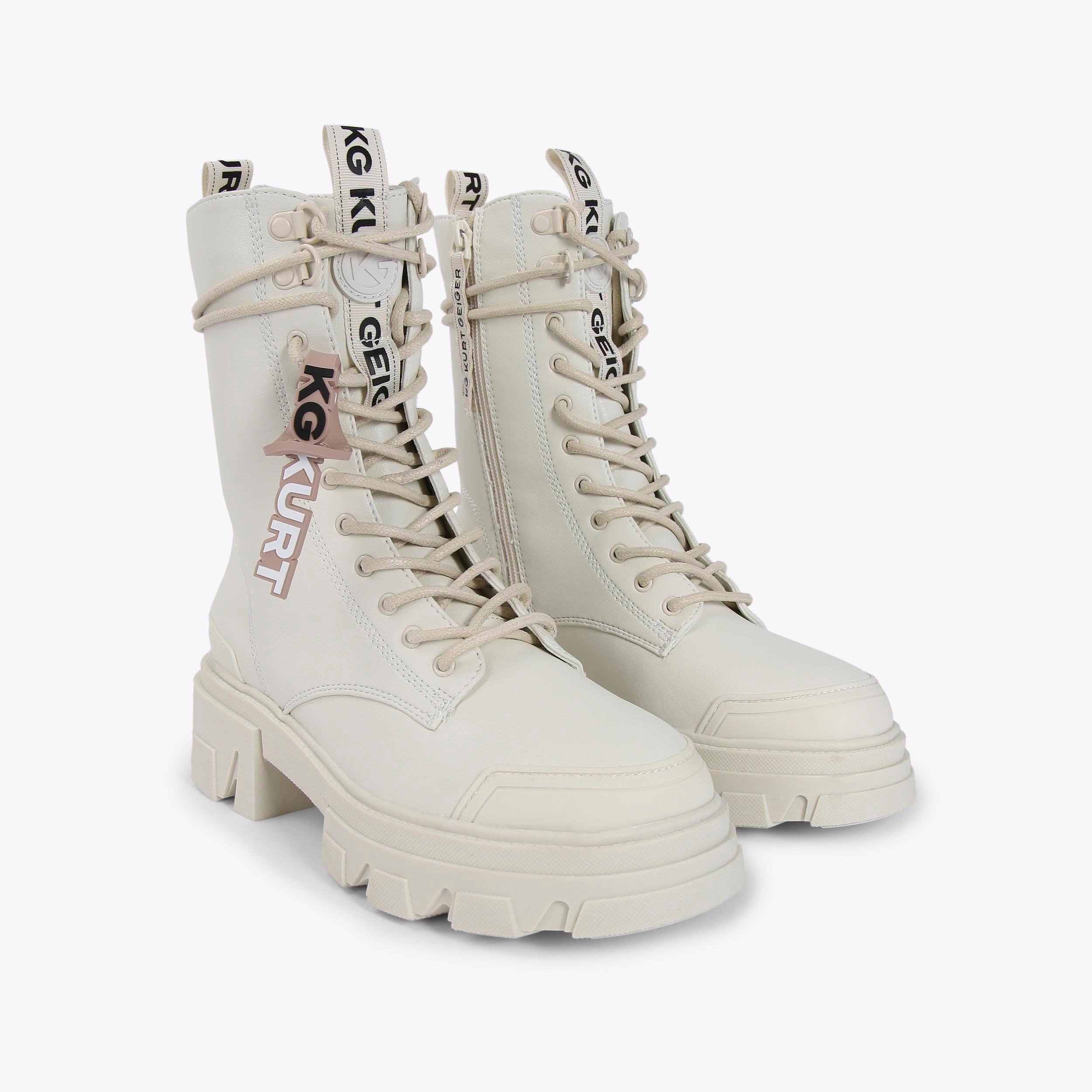 TREKKER LACE UP White Lace Up Chunky Boots by KG KURT GEIGER