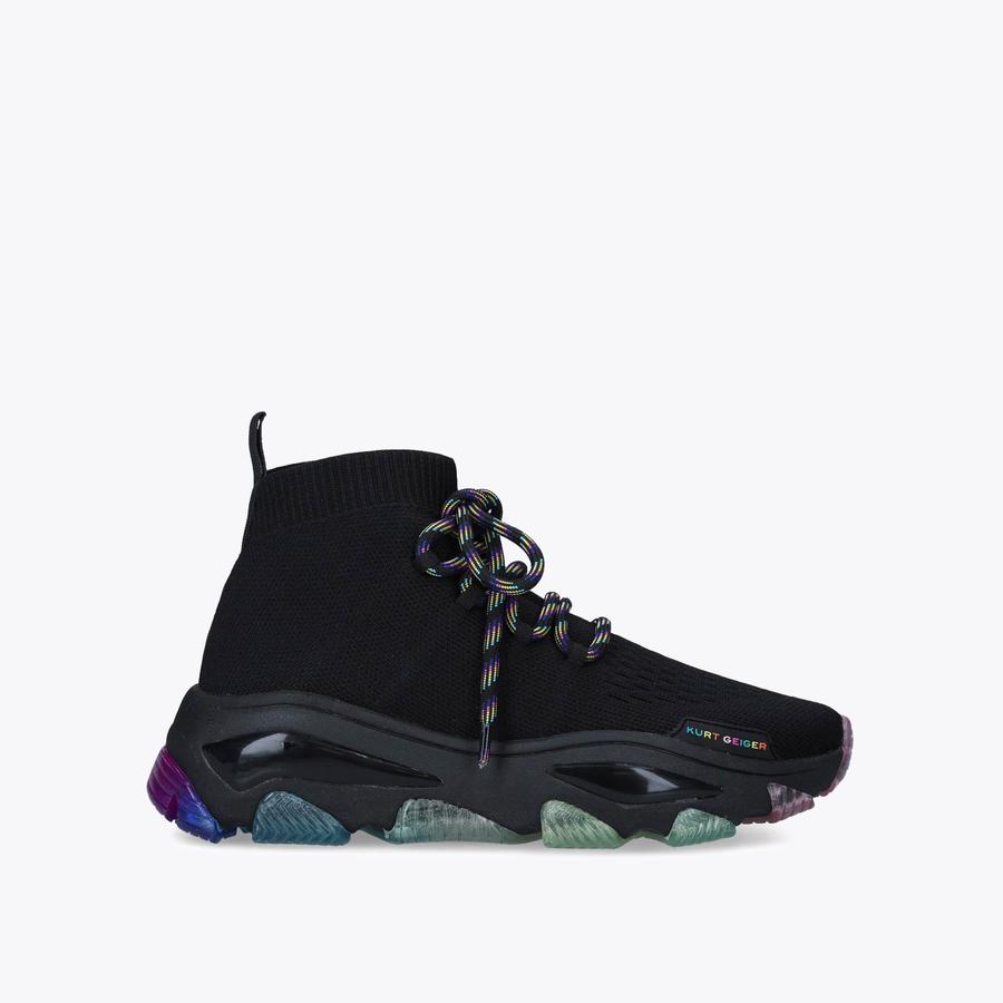 LETTIE KNIT SOCK LACE UP Black Knitted Lace Up Sneakers by KURT