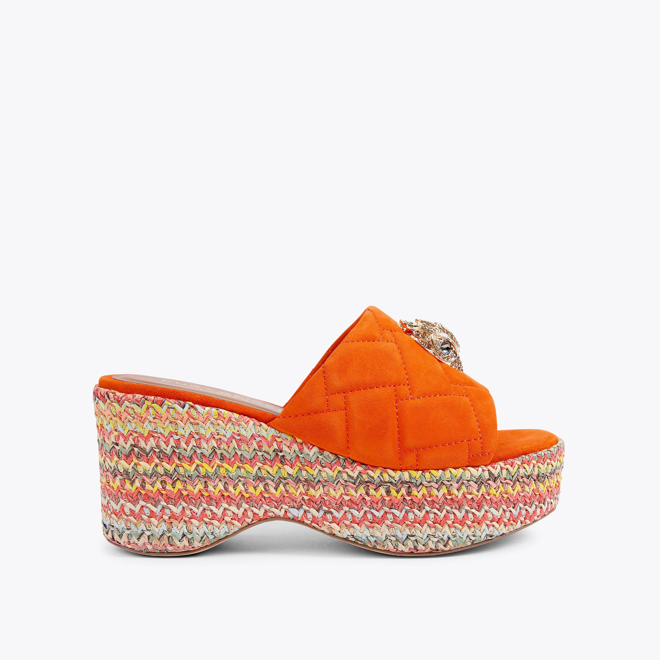 KENSINGTON WEDGE MULE Orange Suede Raffia Flatform Wedge Sandals by