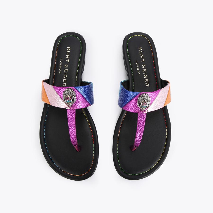 KENSINGTON T BAR SANDAL Striped Metallic Toe Post Sandal by KURT GEIGER LONDON