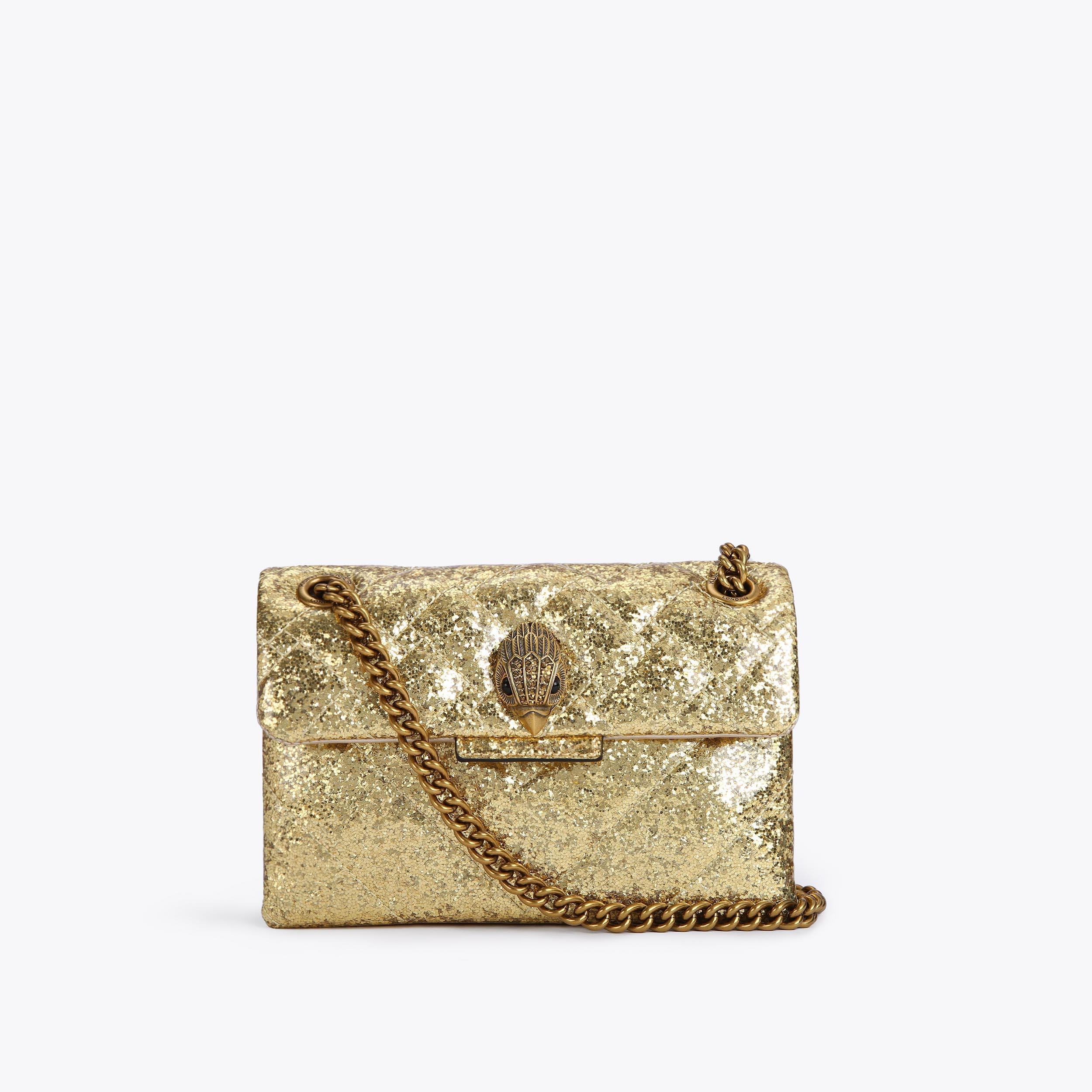 GLITTER MINI KENSINGTON Gold Glitter Mini Cross Body Bag by KURT GEIGER LONDON
