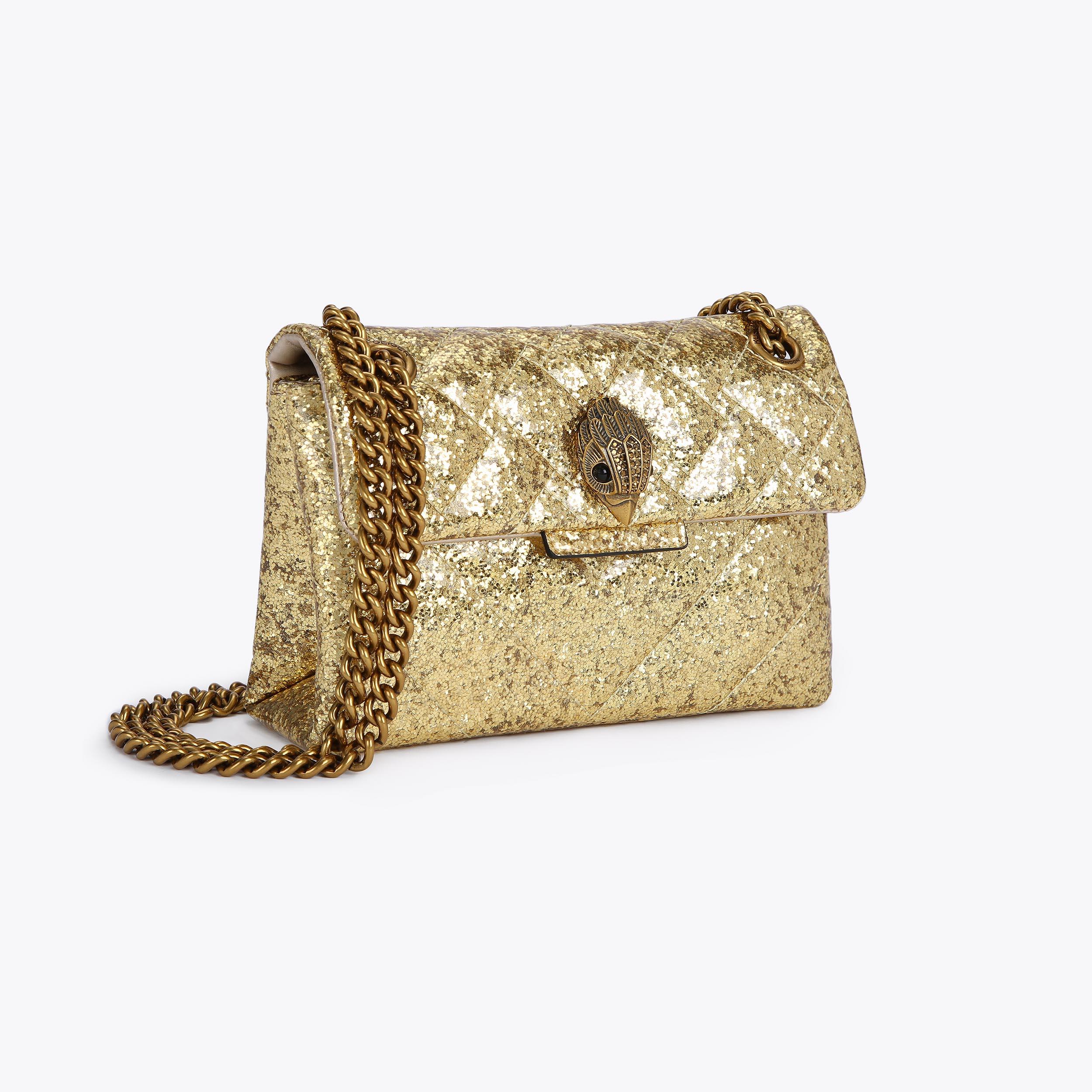 GLITTER MINI KENSINGTON Gold Glitter Mini Cross Body Bag by KURT GEIGER LONDON