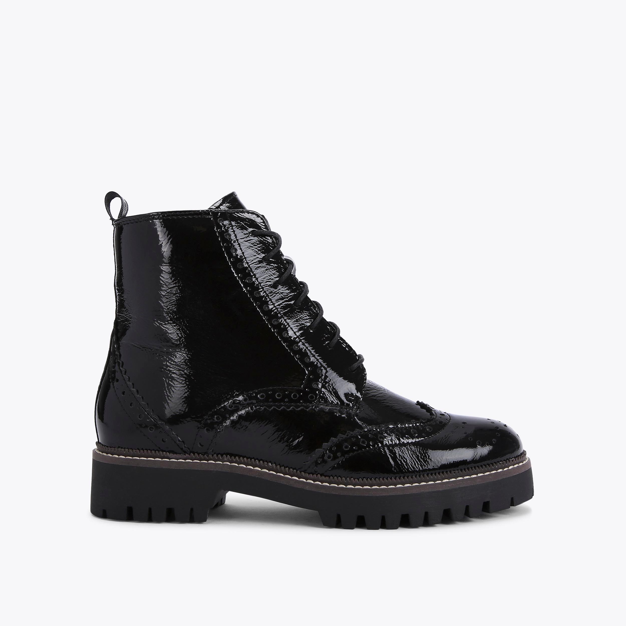 SOFIA Black Patent Brogue Lace Up Ankle Boots by KG KURT GEIGER