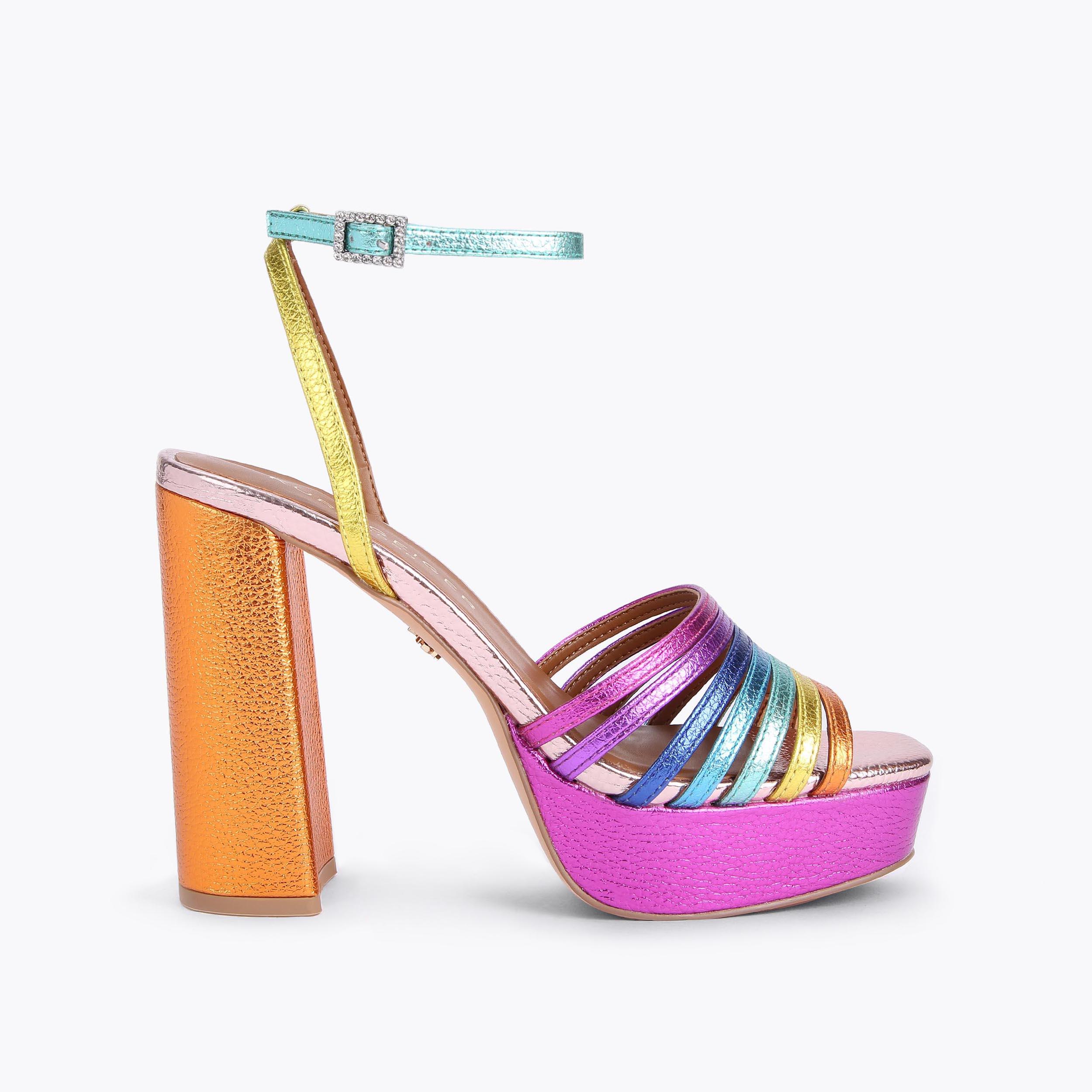 PIERRA PLATFORM SANDAL Rainbow Metallic Platform Block Heel by KURT GEIGER LONDON