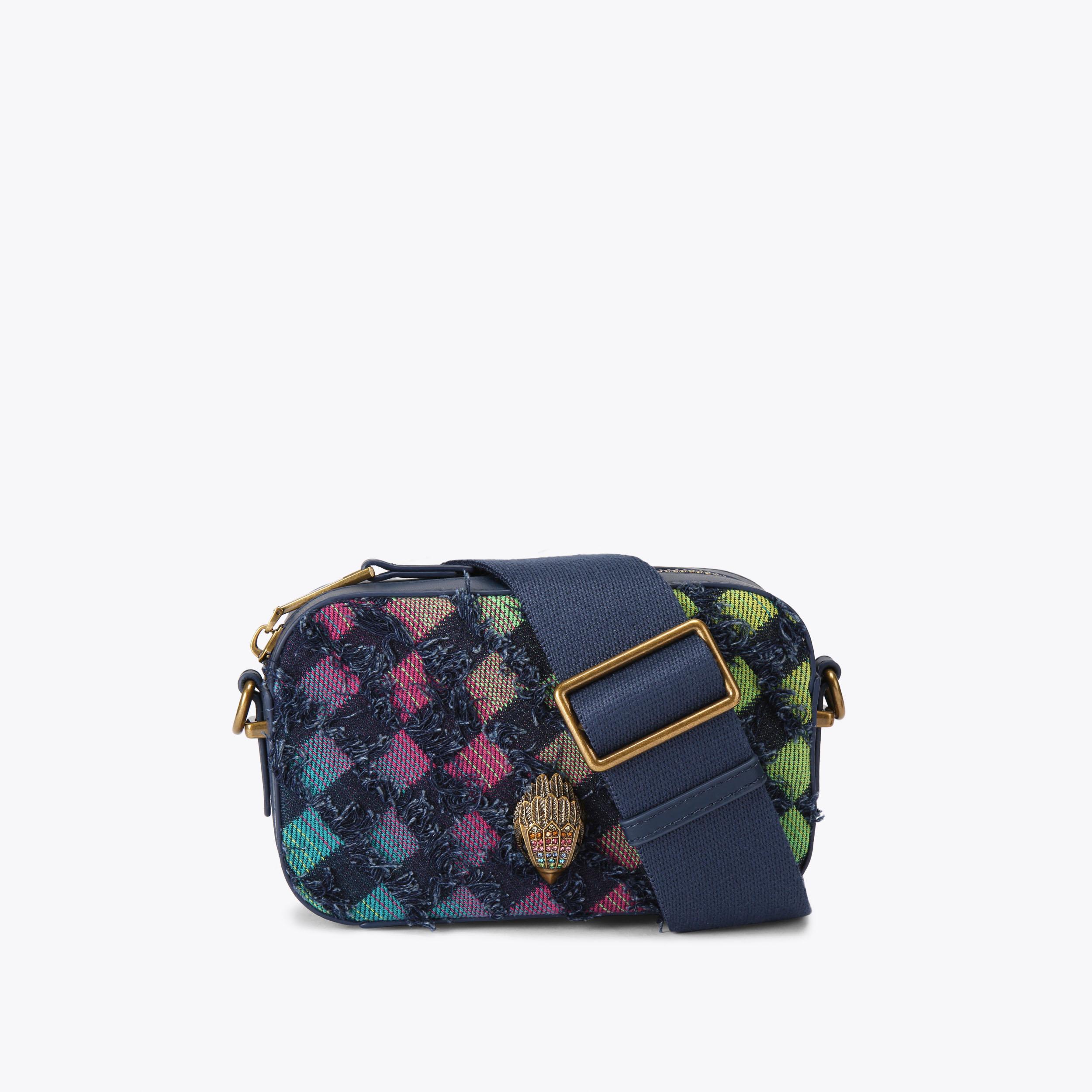 KENSINGTON SM CAMERA BAG Denim Checked Camera Bag by KURT GEIGER LONDON