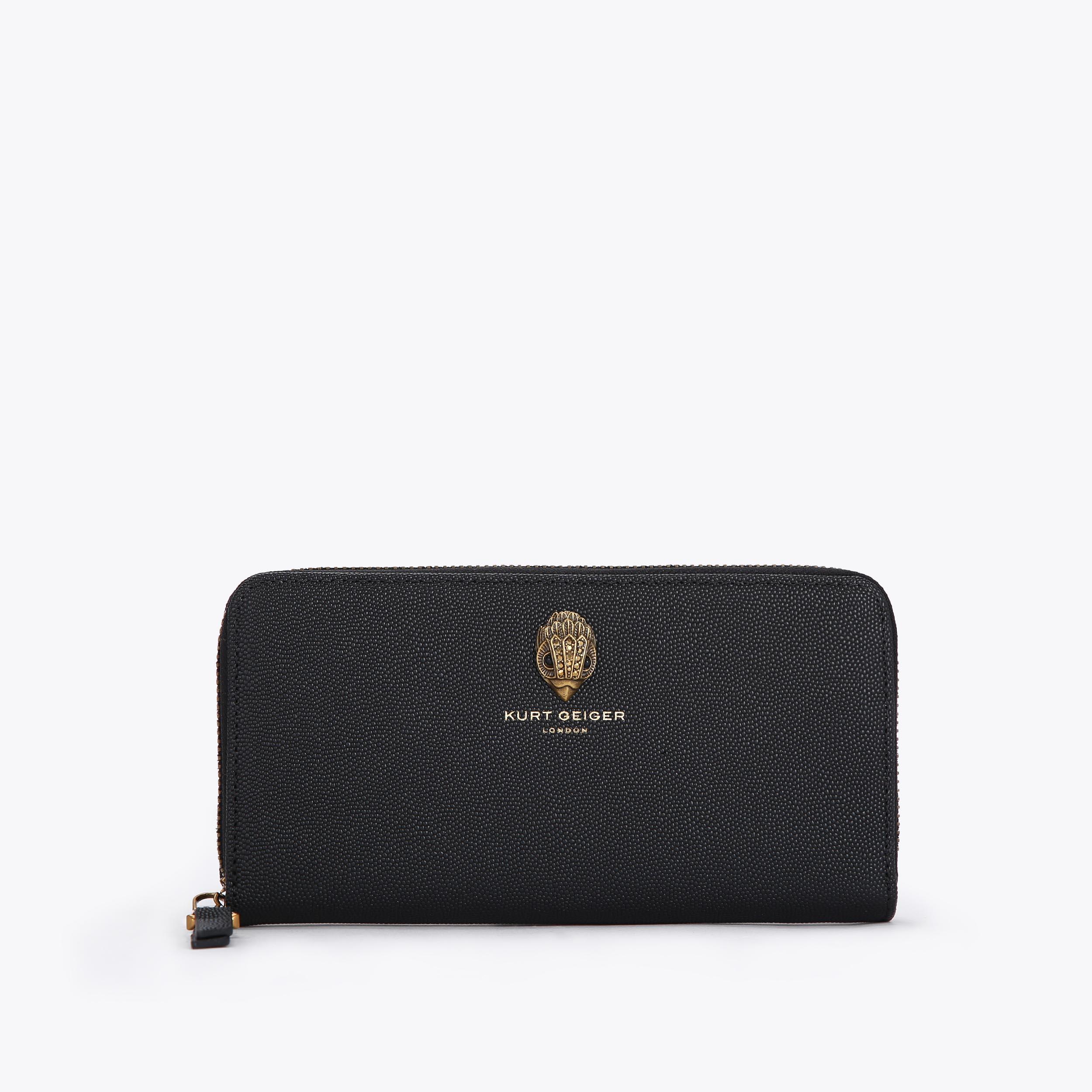 ZIP AROUND WALLET Black Patent Croc Print Zip Around Long