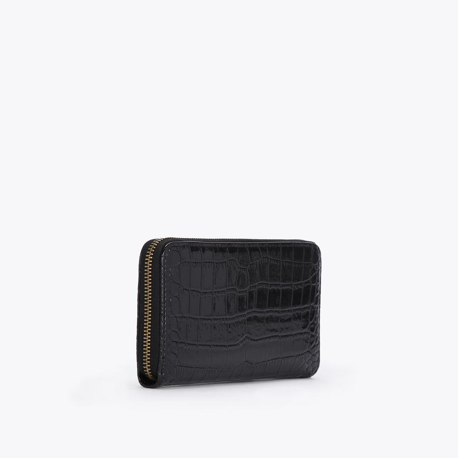 ZIP AROUND WALLET Black Croc Embossed Leather Zip Around Wallet by