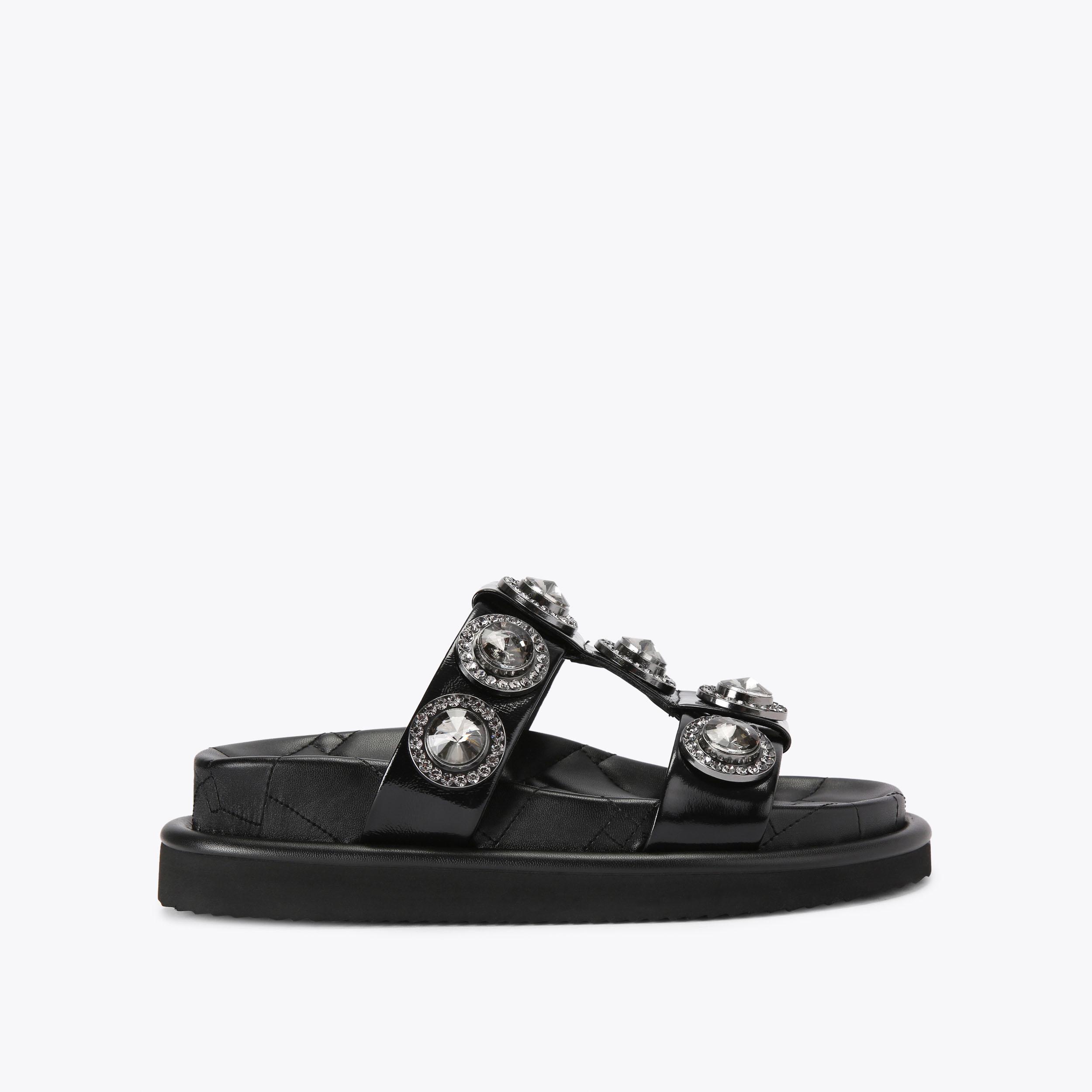ORSON CRYSTAL SANDAL Black Suede Rainbow Crystal Caged Slip On Sandals by KURT GEIGER LONDON