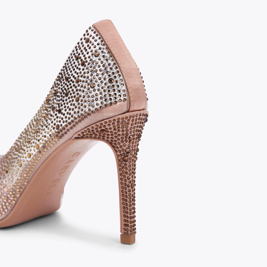 LOVEBIRD VINYL Blush Vinyl Crystal Heels by CARVELA