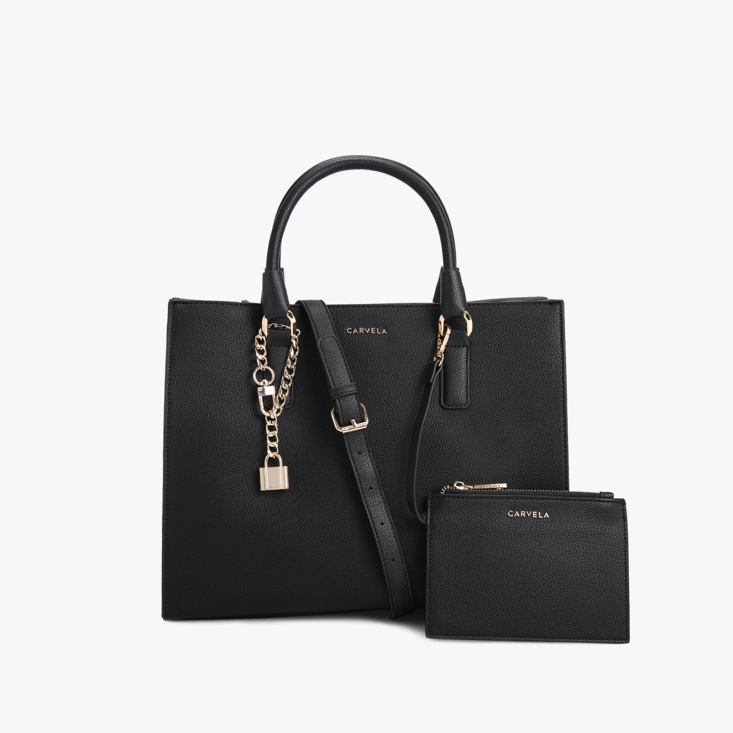 LATTE Black Large Cross Body Tote Bag by CARVELA