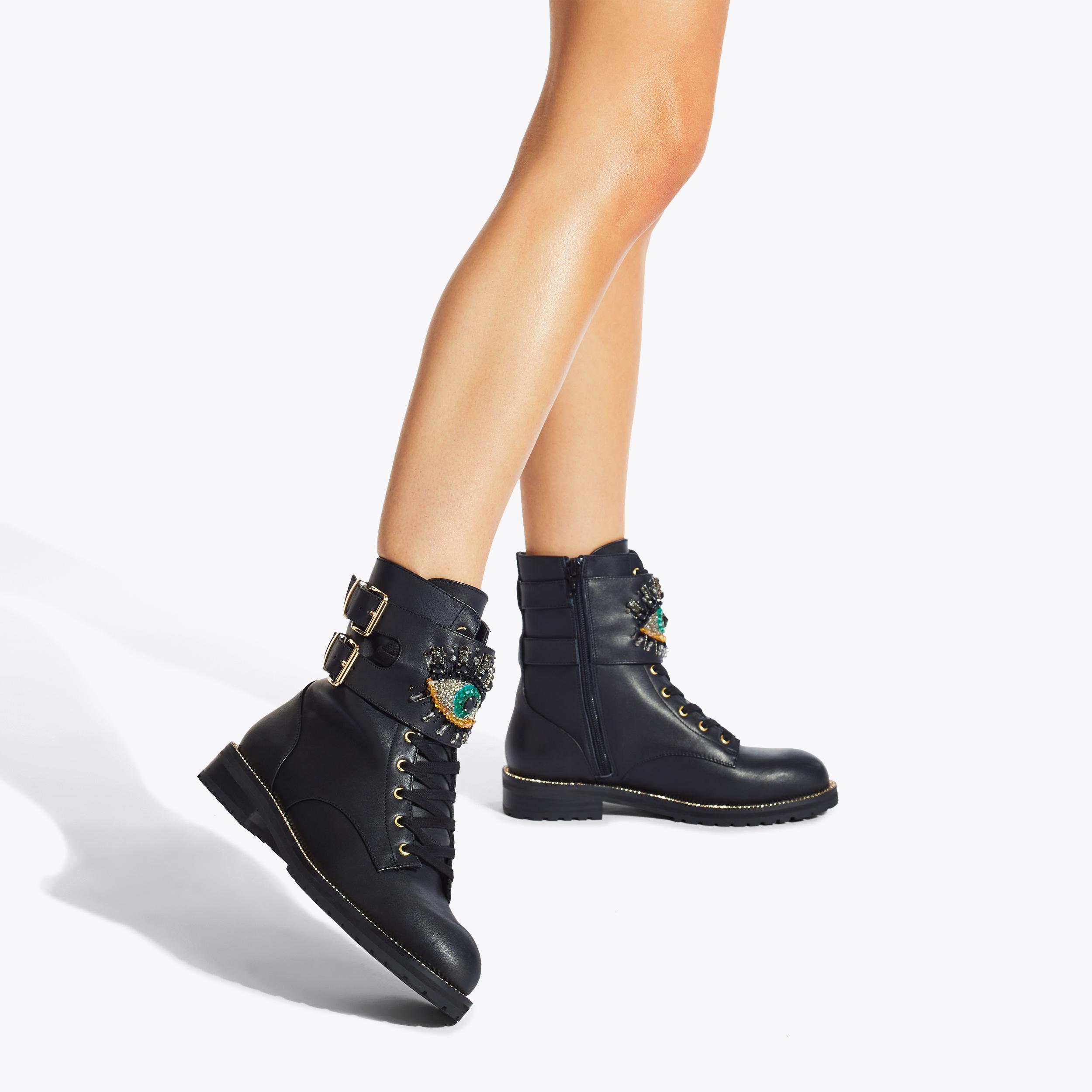 SUTTON EYE Black Leather Eye Motif Lace Up Ankle Boots by KURT GEIGER LONDON