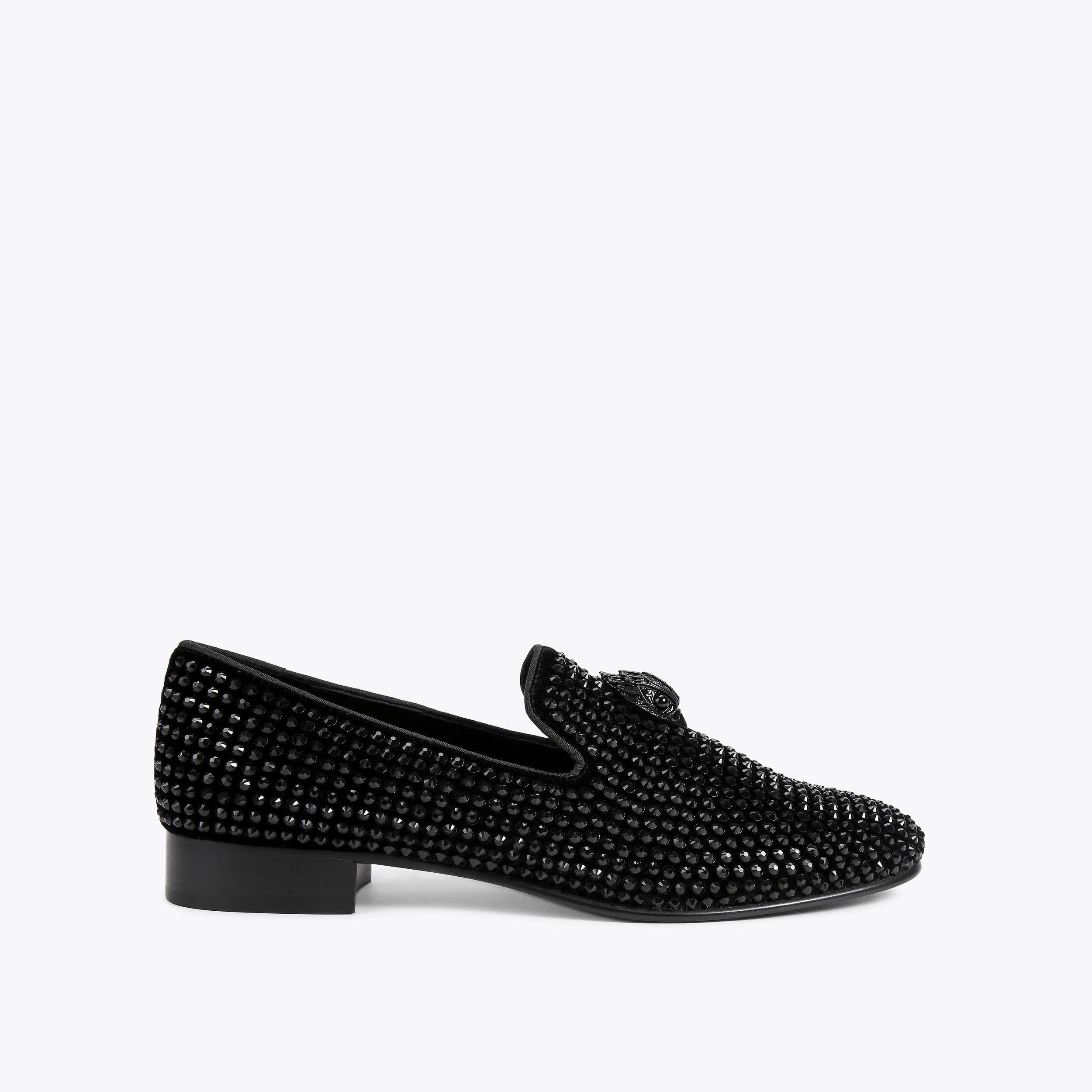 ACE STUD Black Crystal Embellished Eagle Slip On Loafers by KURT GEIGER ...