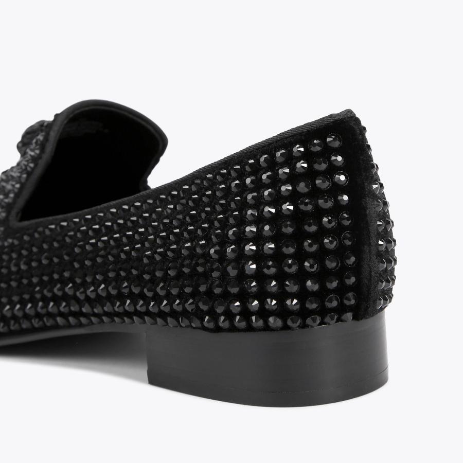 ACE STUD Black Crystal Embellished Eagle Slip On Loafers by KURT GEIGER LONDON