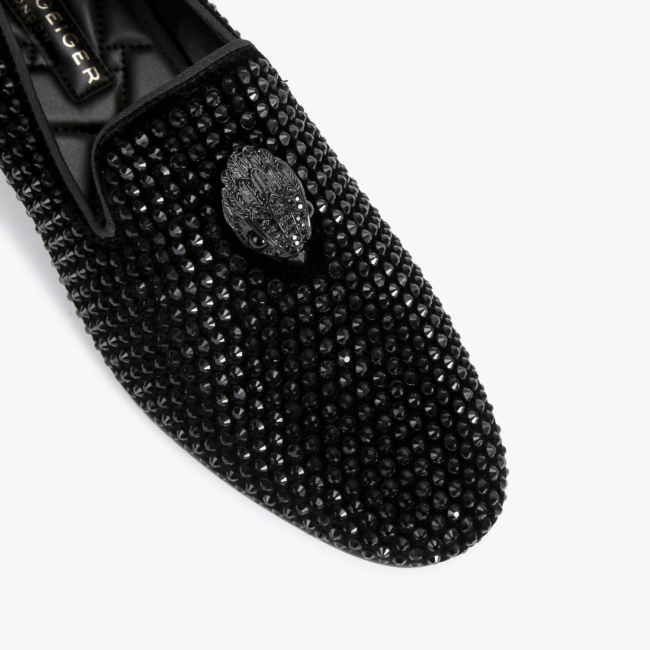 ACE STUD Black Crystal Embellished Eagle Slip On Loafers by KURT GEIGER LONDON