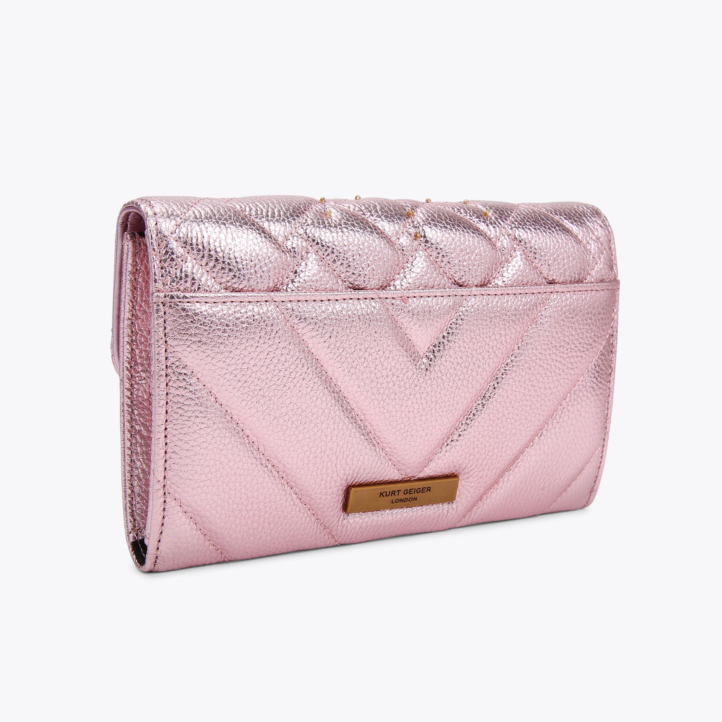 KENSINGTON CH WALLET EYE Pale Pink Quilted Leather Evil Eye Chain Wallet by KURT GEIGER LONDON