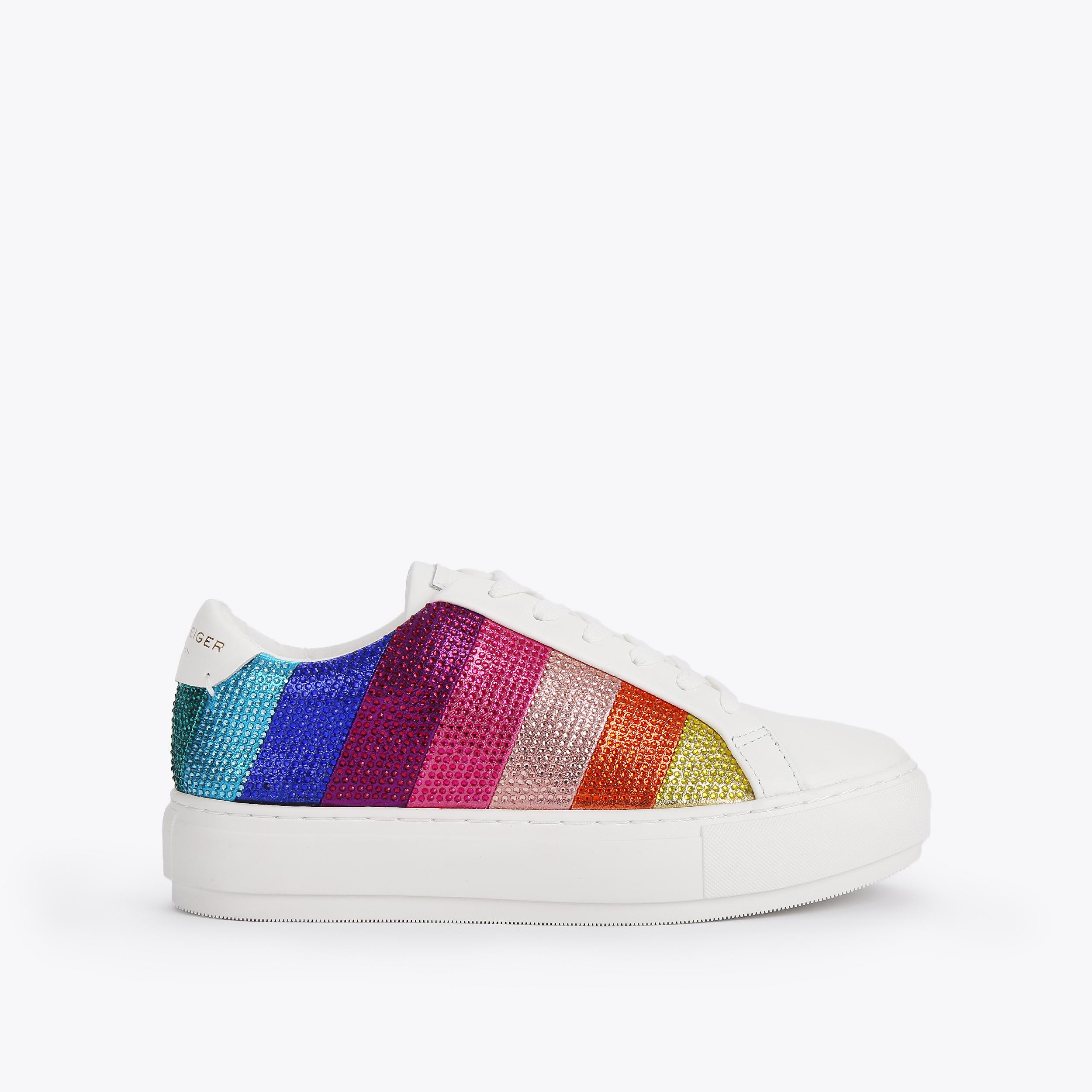 LANE STRIPE Metallic Rainbow Leather Sneakers by KURT GEIGER LONDON