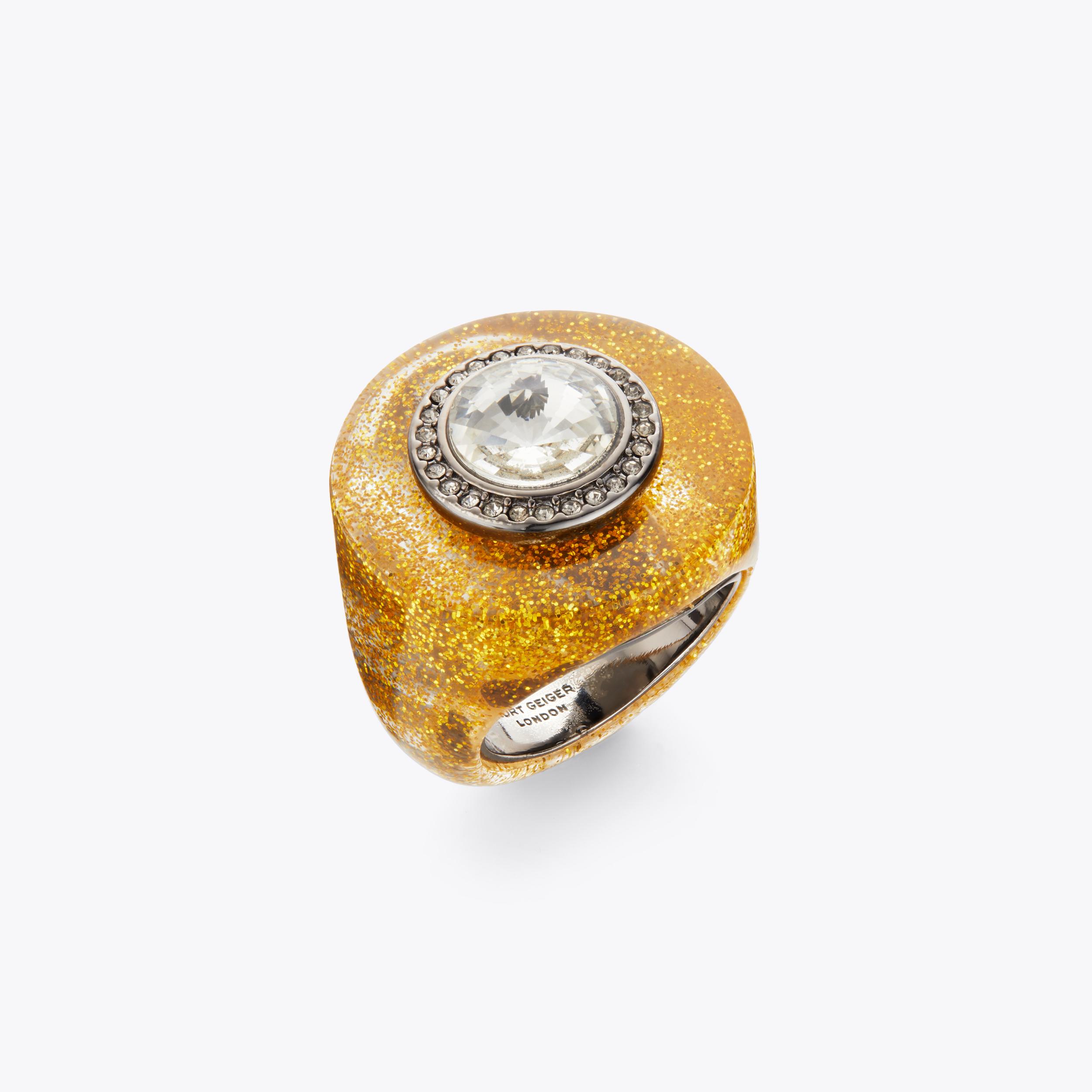 GLITTER ROUND RING Gold Glitter Resin Chunky Ring by KURT GEIGER LONDON