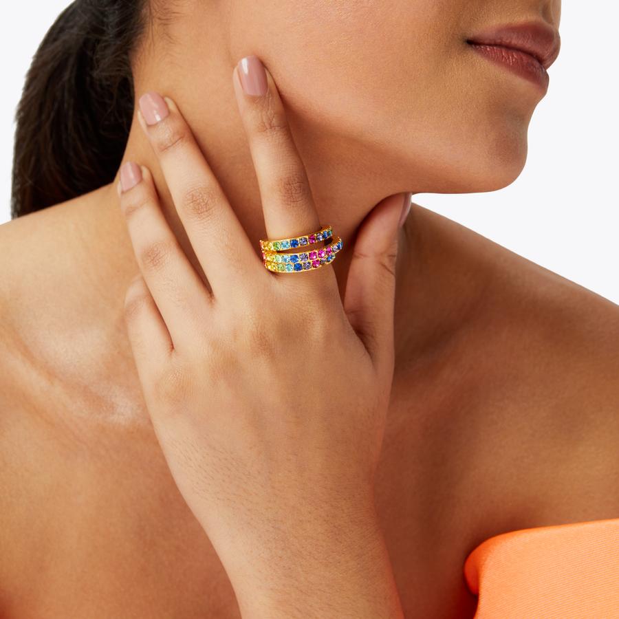 RAINBOW TRIPLE RING Rainbow Crystal Triple Ring by KURT GEIGER LONDON