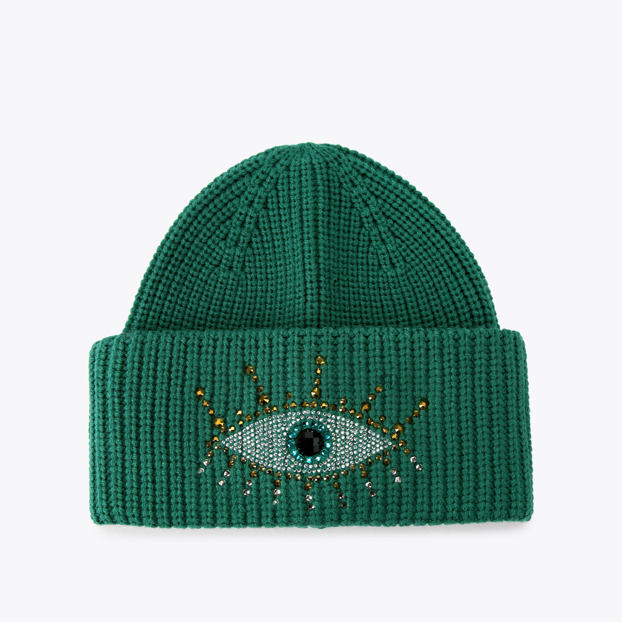 EVIL EYE BEANIE Dark Green Fabric Hat by KURT GEIGER LONDON