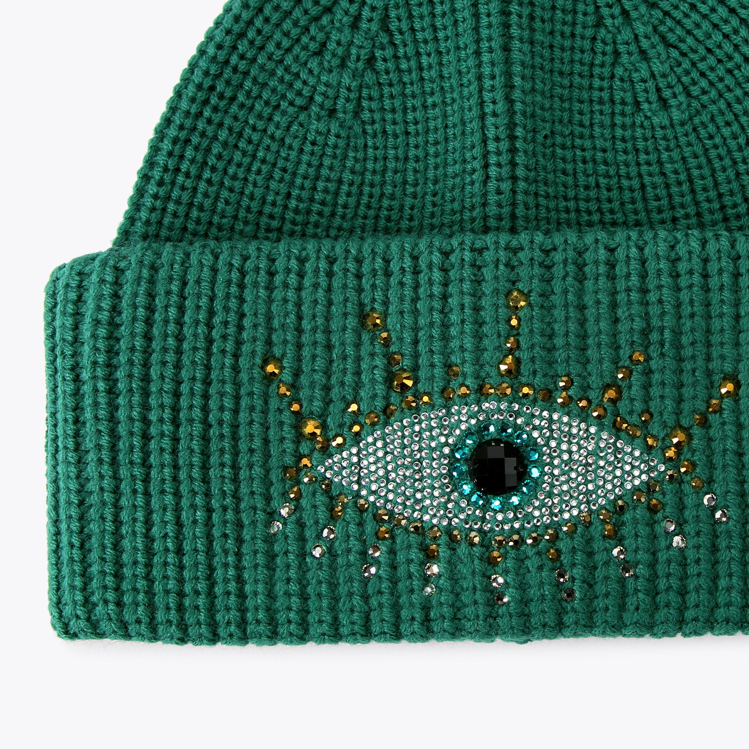 EVIL EYE BEANIE Dark Green Fabric Hat by KURT GEIGER LONDON