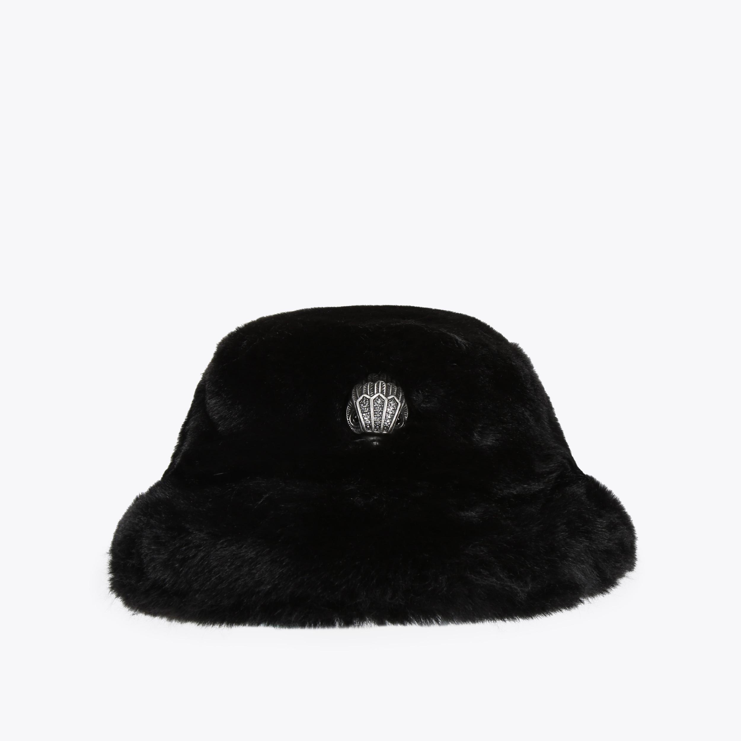 POPPY BUCKET HAT Black Faux Fur Bucket Hat by KURT GEIGER LONDON