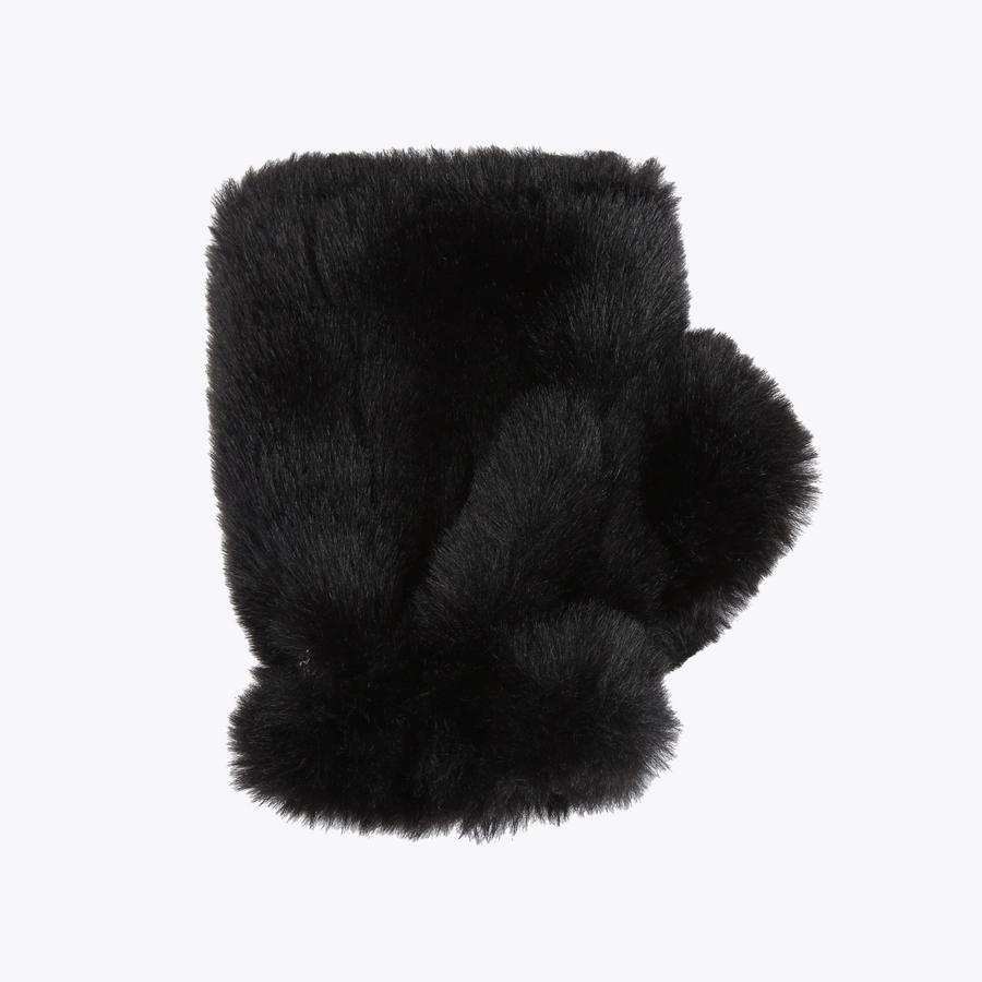 POPPY FINGERLESS GLOVES Black Faux Fur Fingerless Gloves by KURT GEIGER LONDON