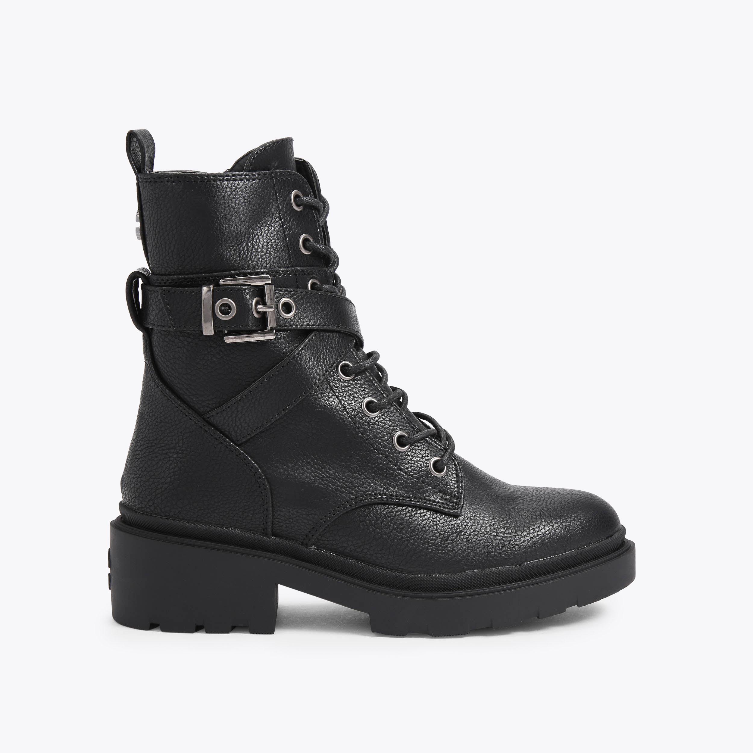 BOULDER COMBAT Black Textured Combat Boot by CARVELA