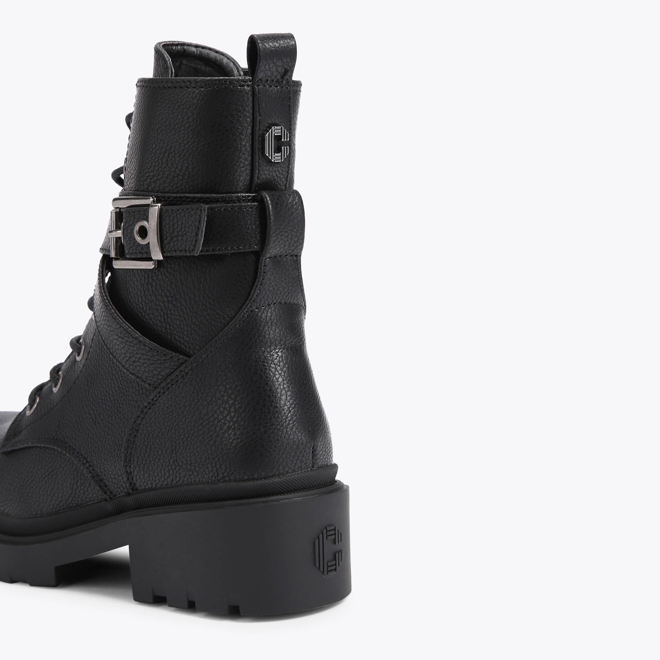 BOULDER COMBAT Black Textured Combat Boot by CARVELA