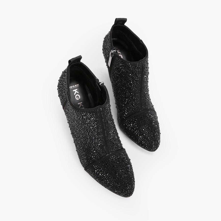 SKYLA Black Crystal Ankle Boot Heel by KG KURT GEIGER